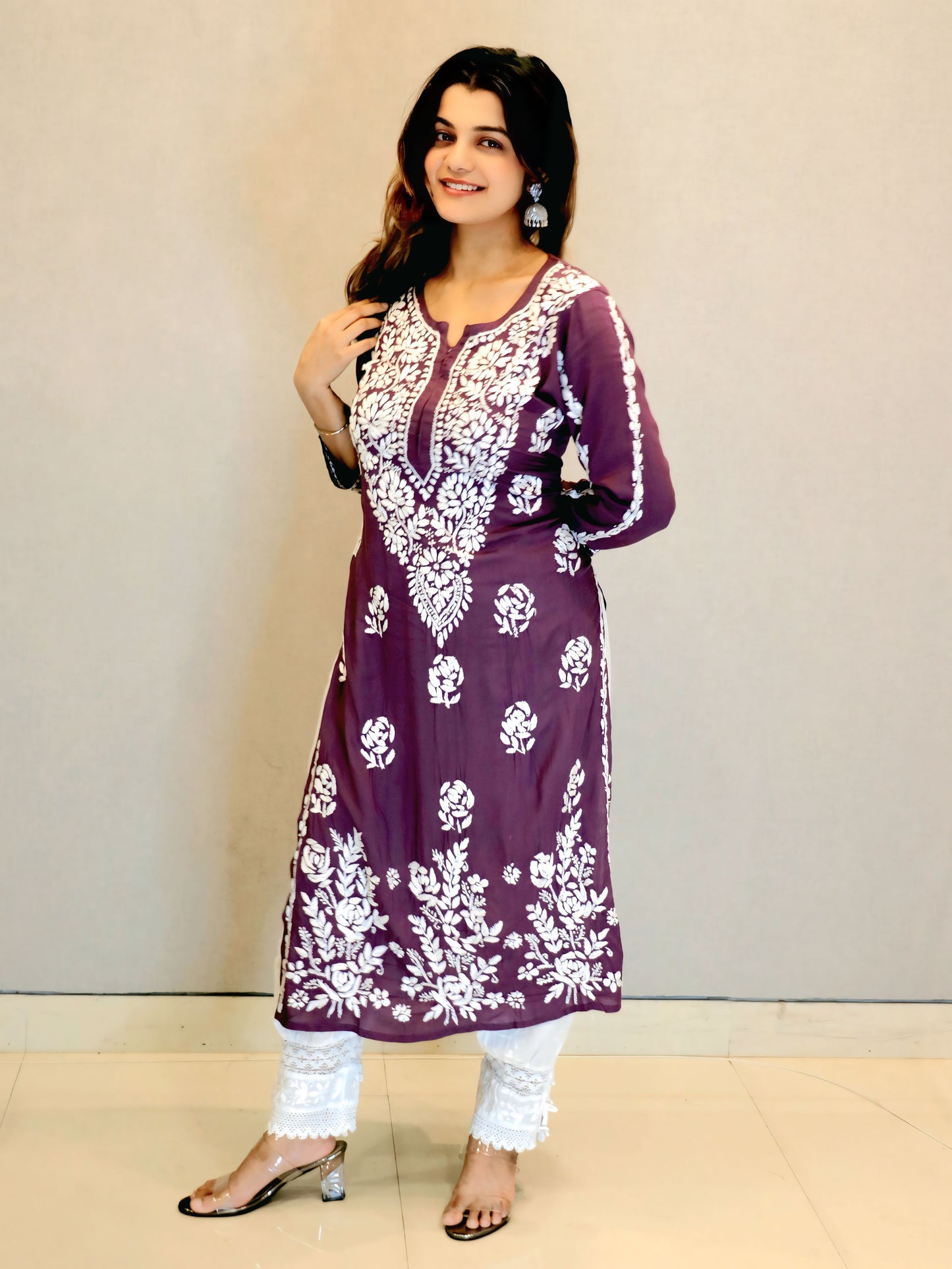 Purple Modal Chikankari Kurti