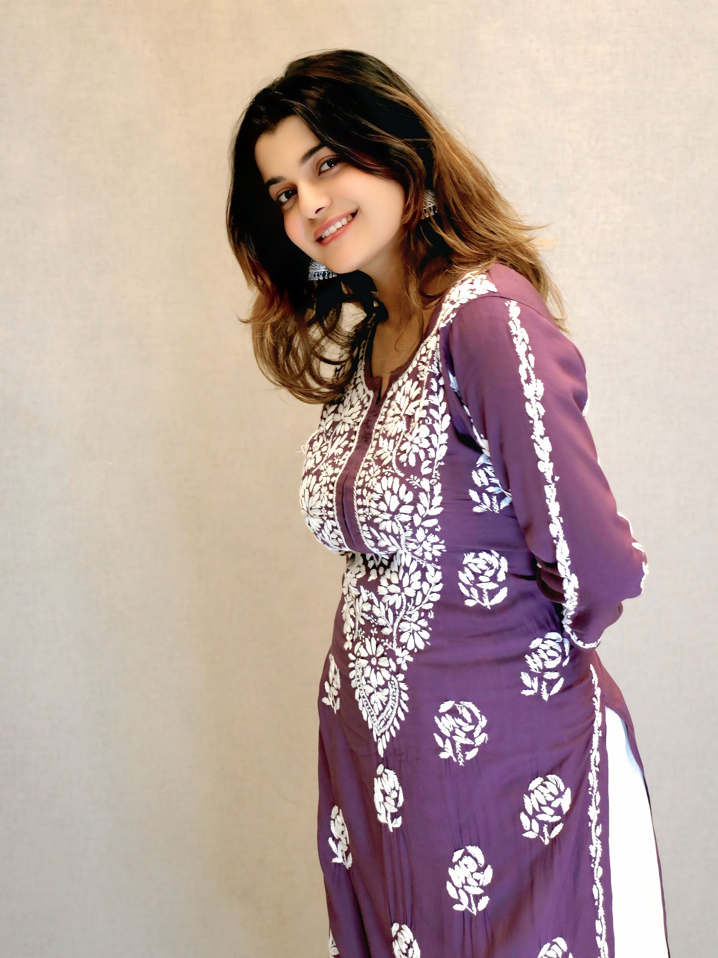Purple Modal Chikankari Kurti