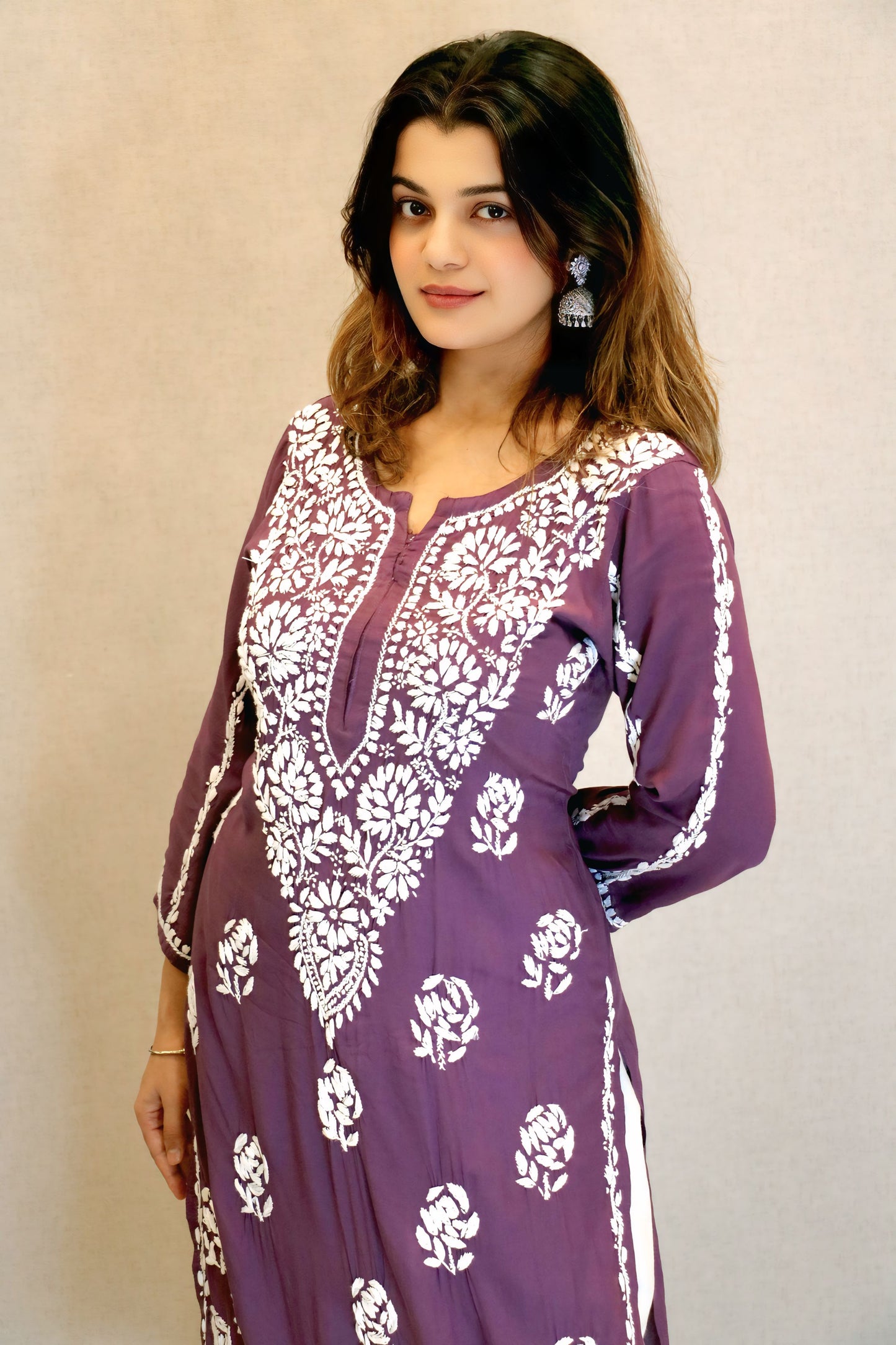 Purple Modal Chikankari Kurti