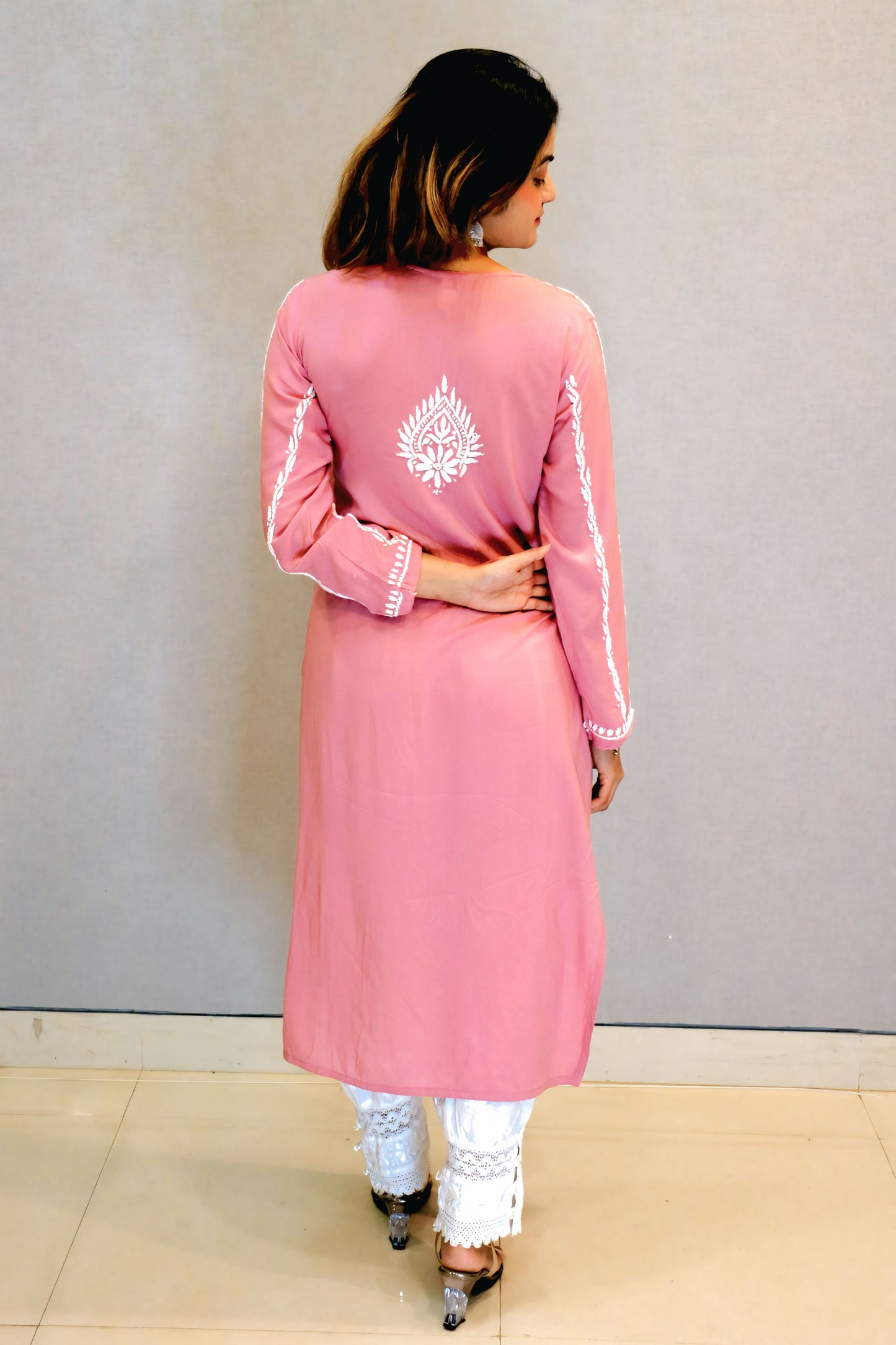 Peach Modal Chikankari Kurti