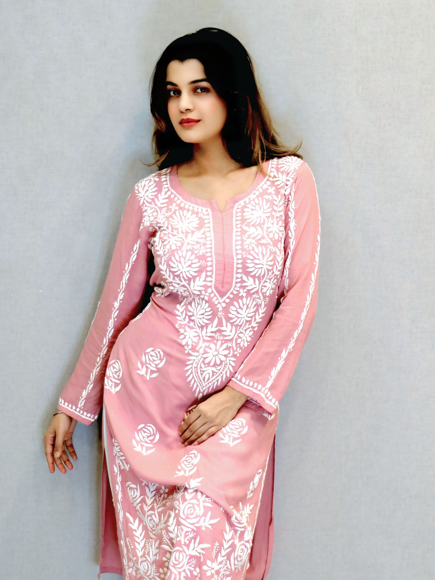 Peach Modal Chikankari Kurti