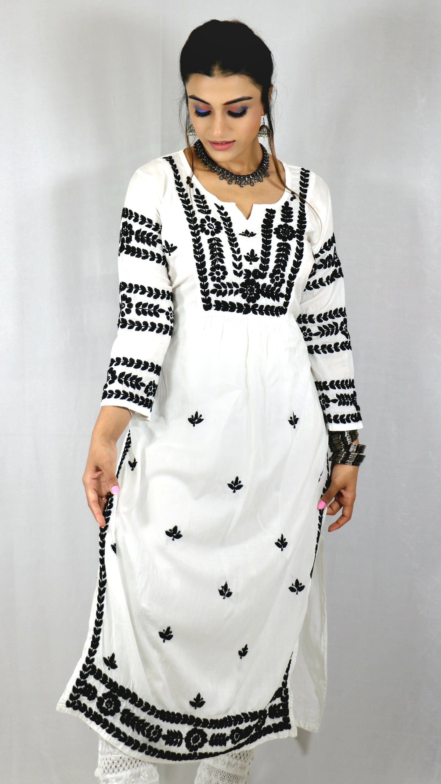 Black and White Modal Chikankari Kurti