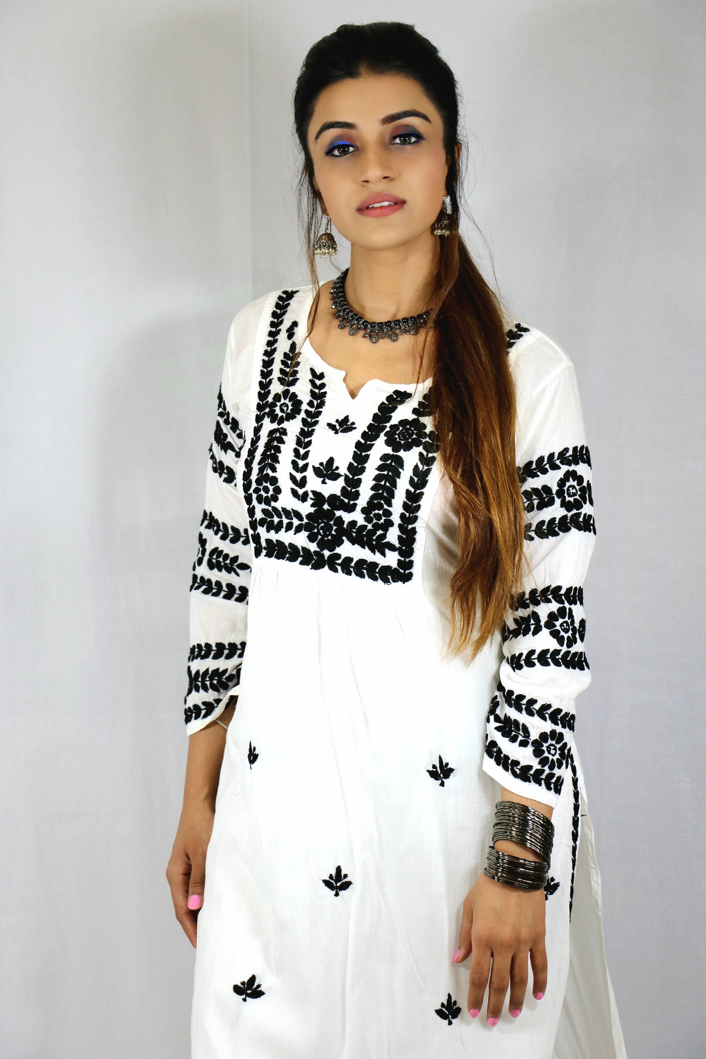 Black and White Modal Chikankari Kurti