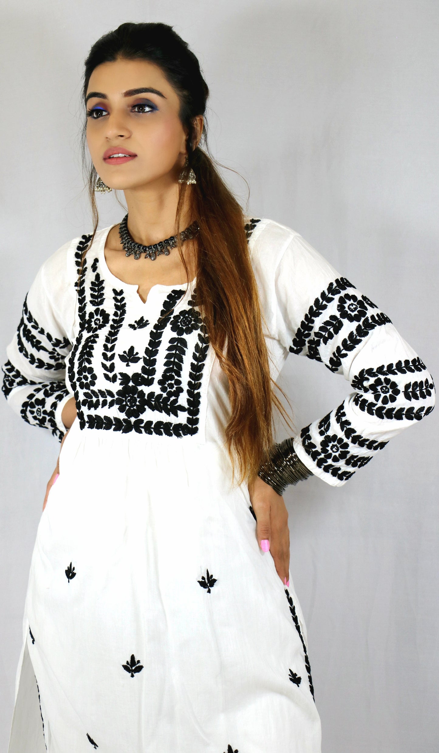 Black and White Modal Chikankari Kurti