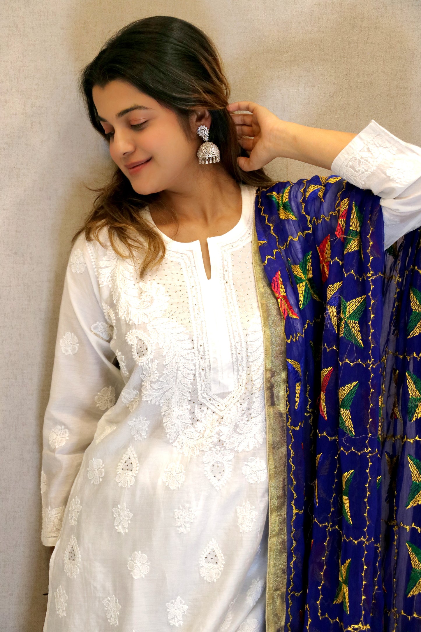 Pure White Chikankari Kurti with Mukaish