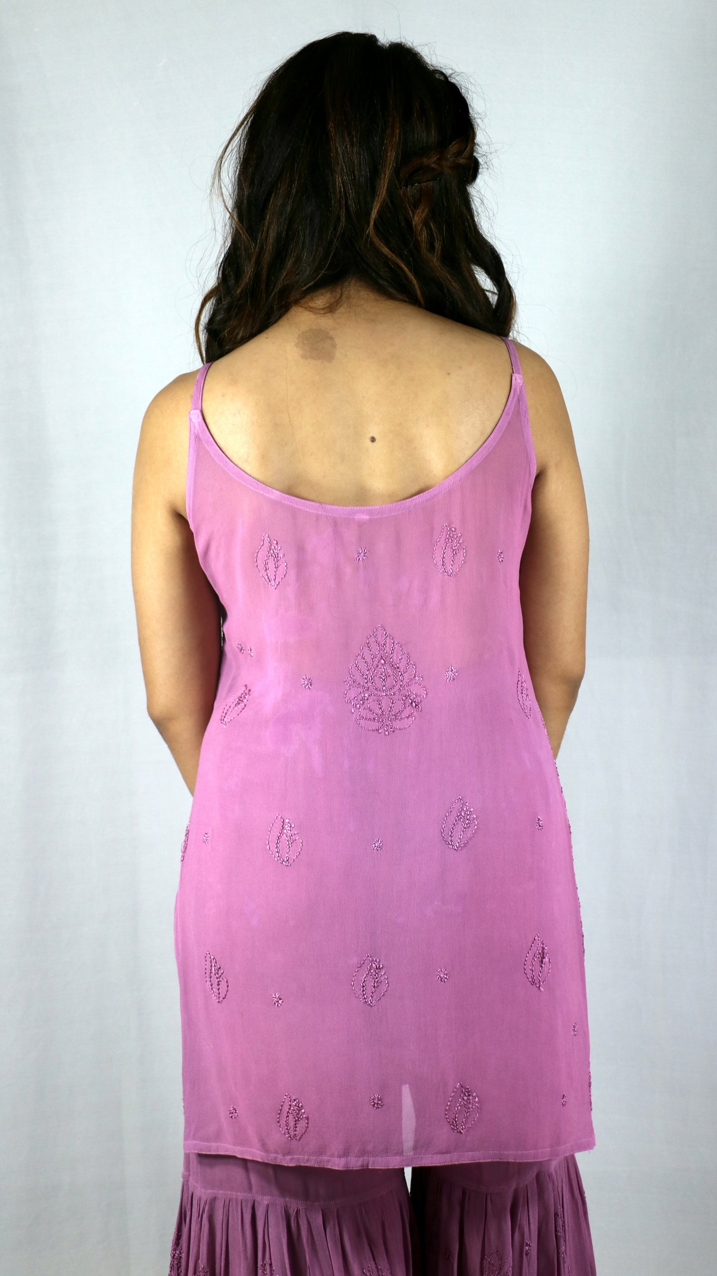 Purple Short Sleeveless Viscose Chikankari Kurti