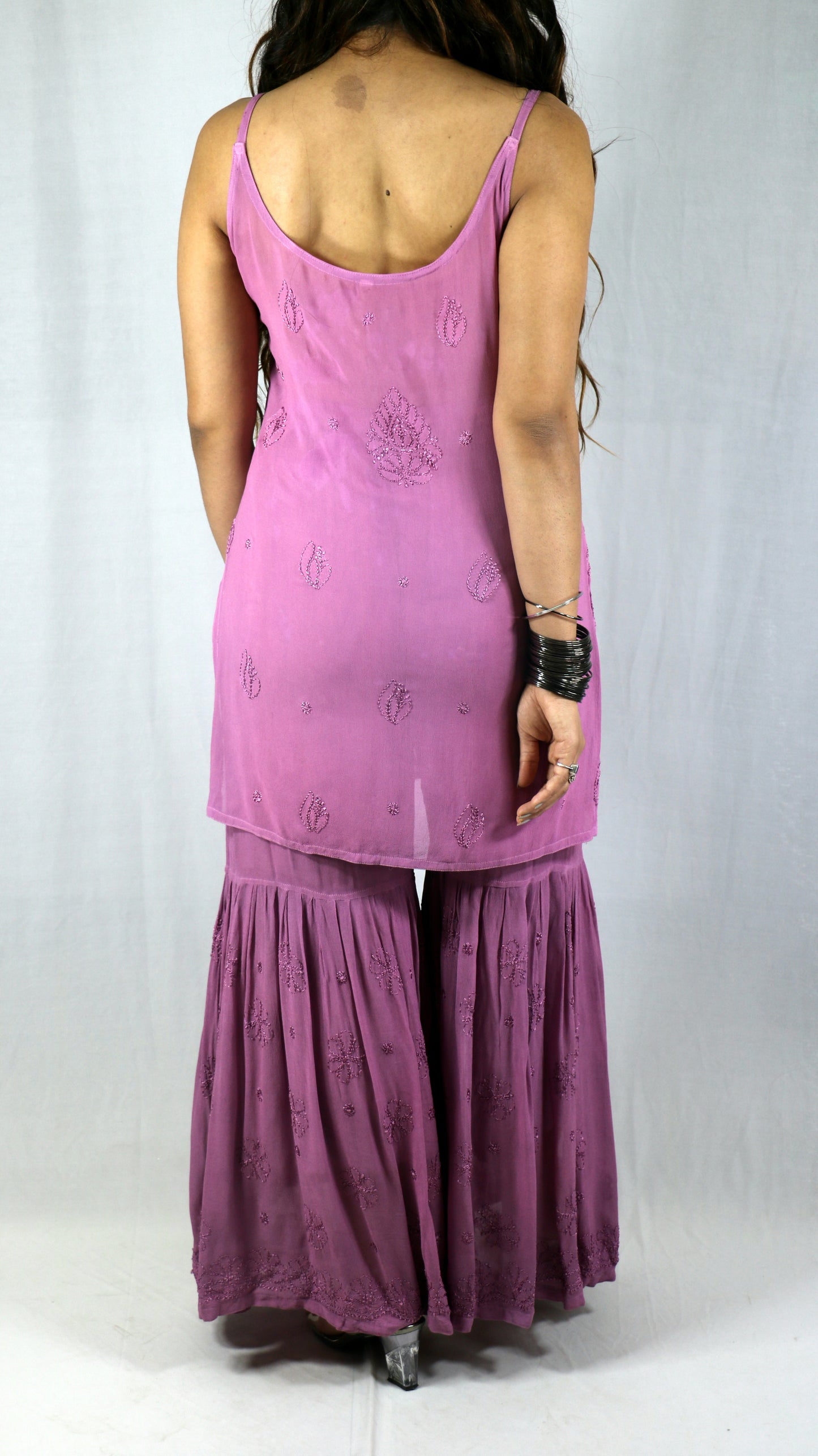 Purple Short Sleeveless Viscose Chikankari Kurti