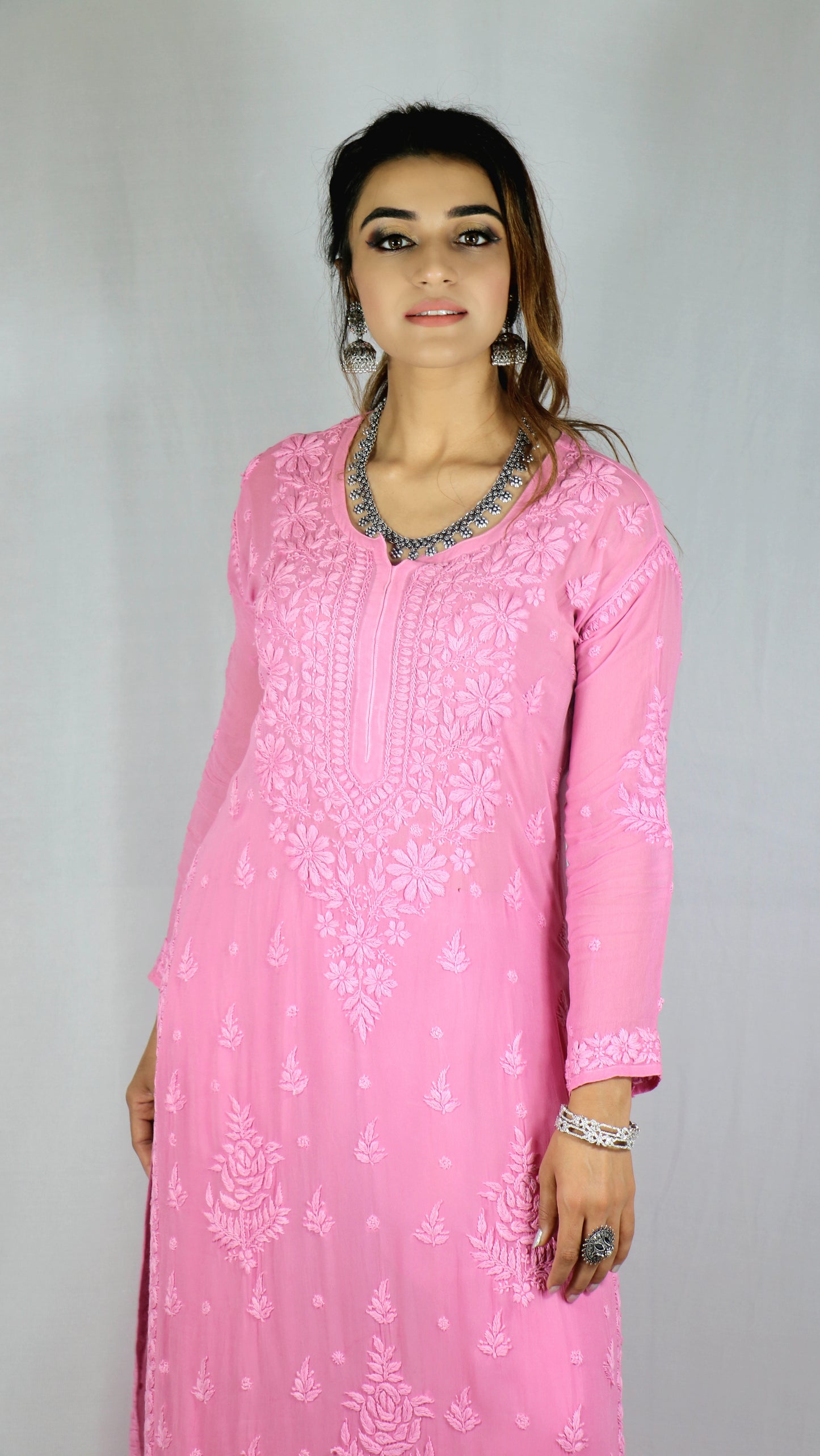 Pink Premium Viscose Chikankari Set