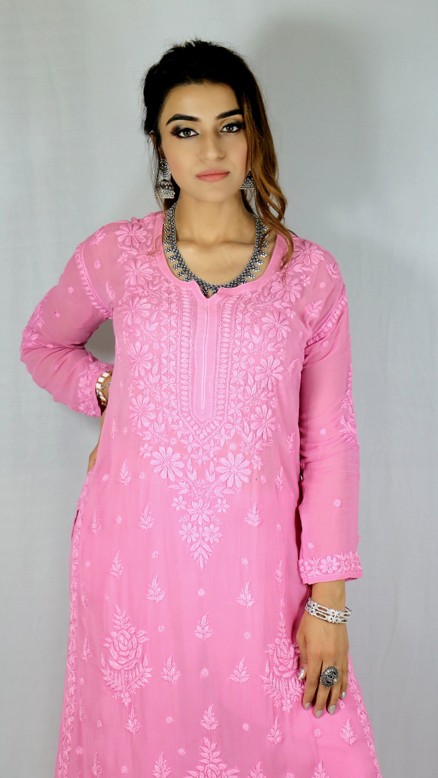 Pink Premium Viscose Chikankari Set