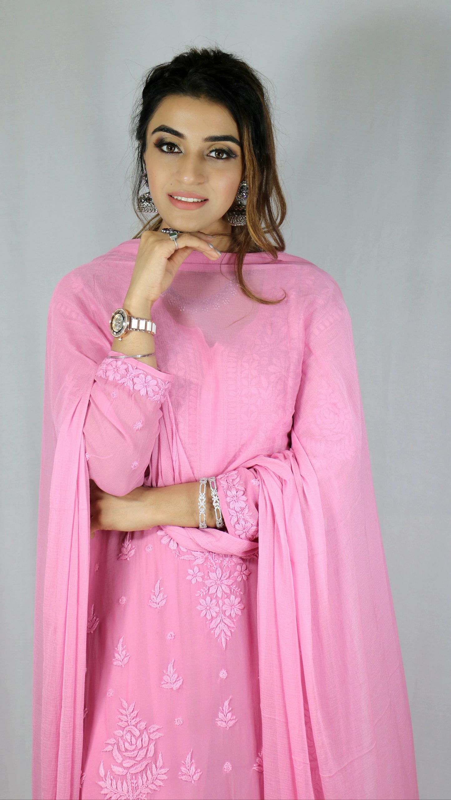 Pink Premium Viscose Chikankari Set