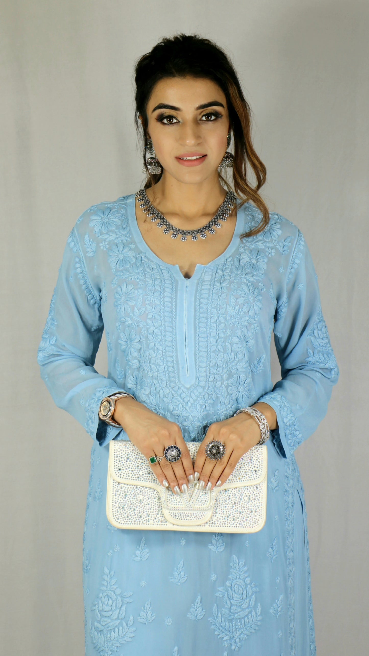 Sky Blue Premium Viscose Chikankari Set