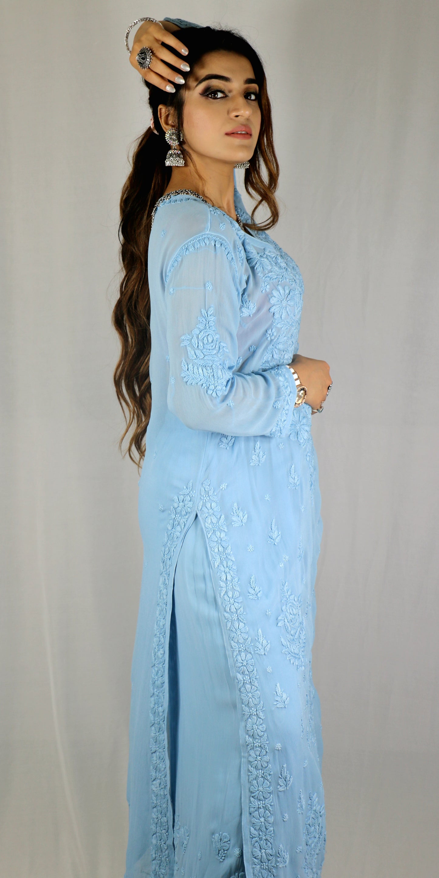 Sky Blue Premium Viscose Chikankari Set