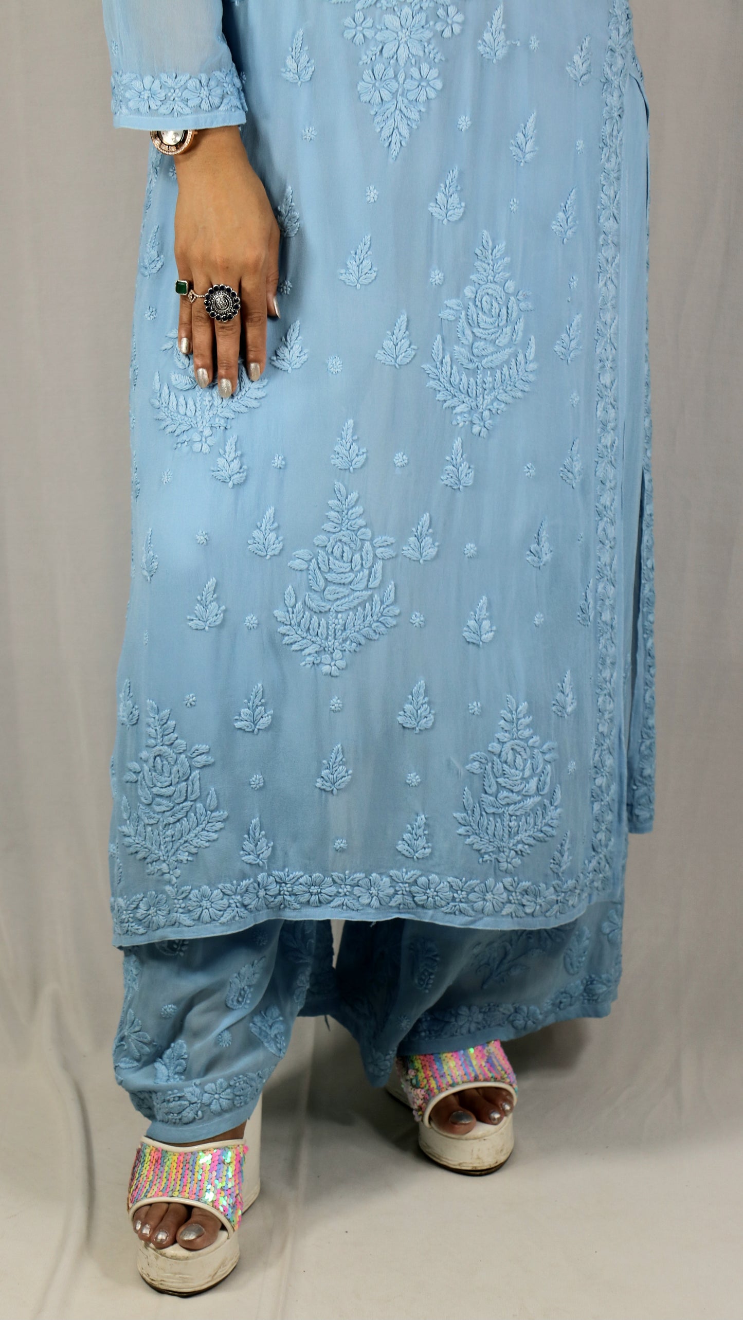 Sky Blue Premium Viscose Chikankari Set