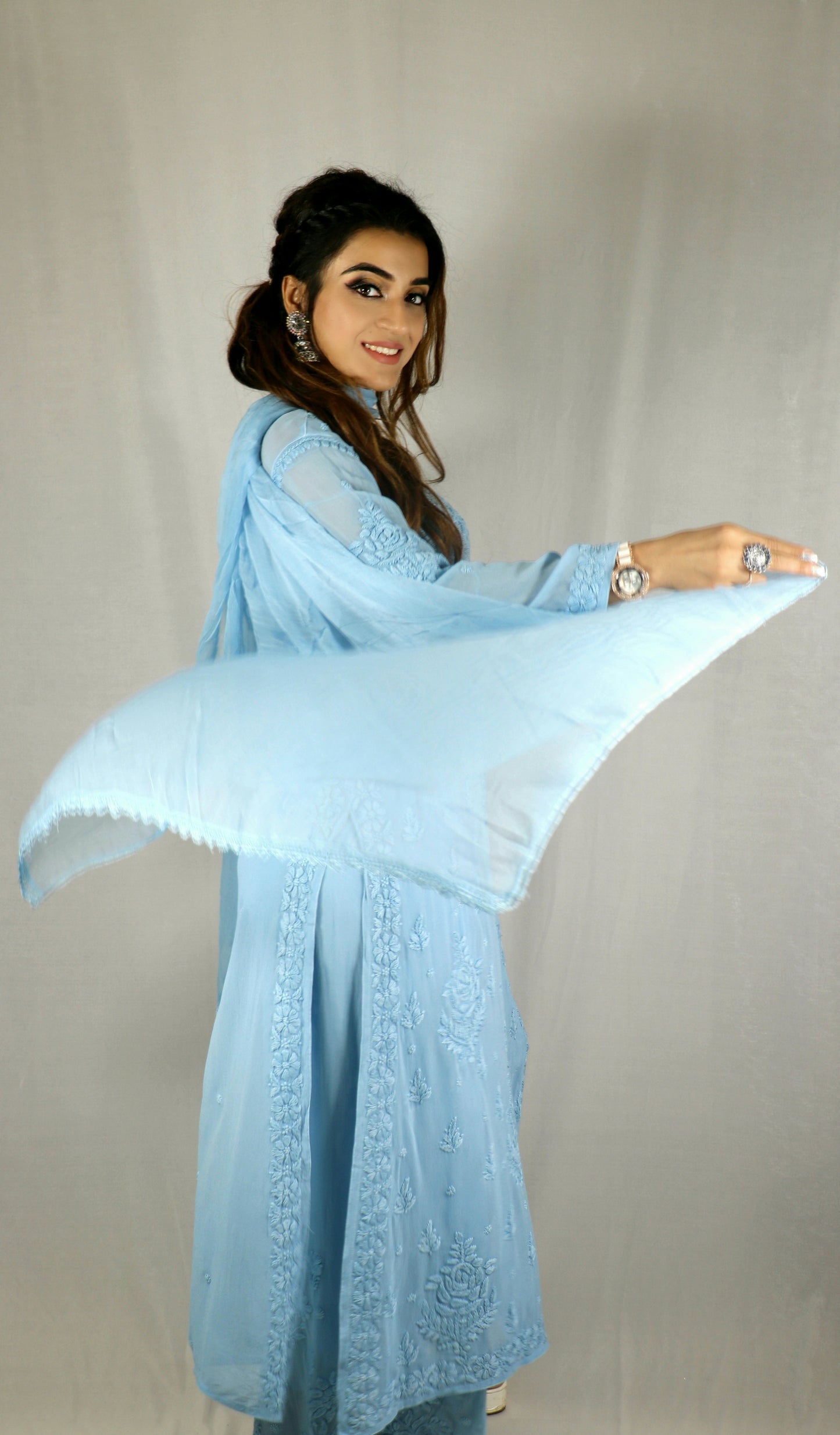 Sky Blue Premium Viscose Chikankari Set