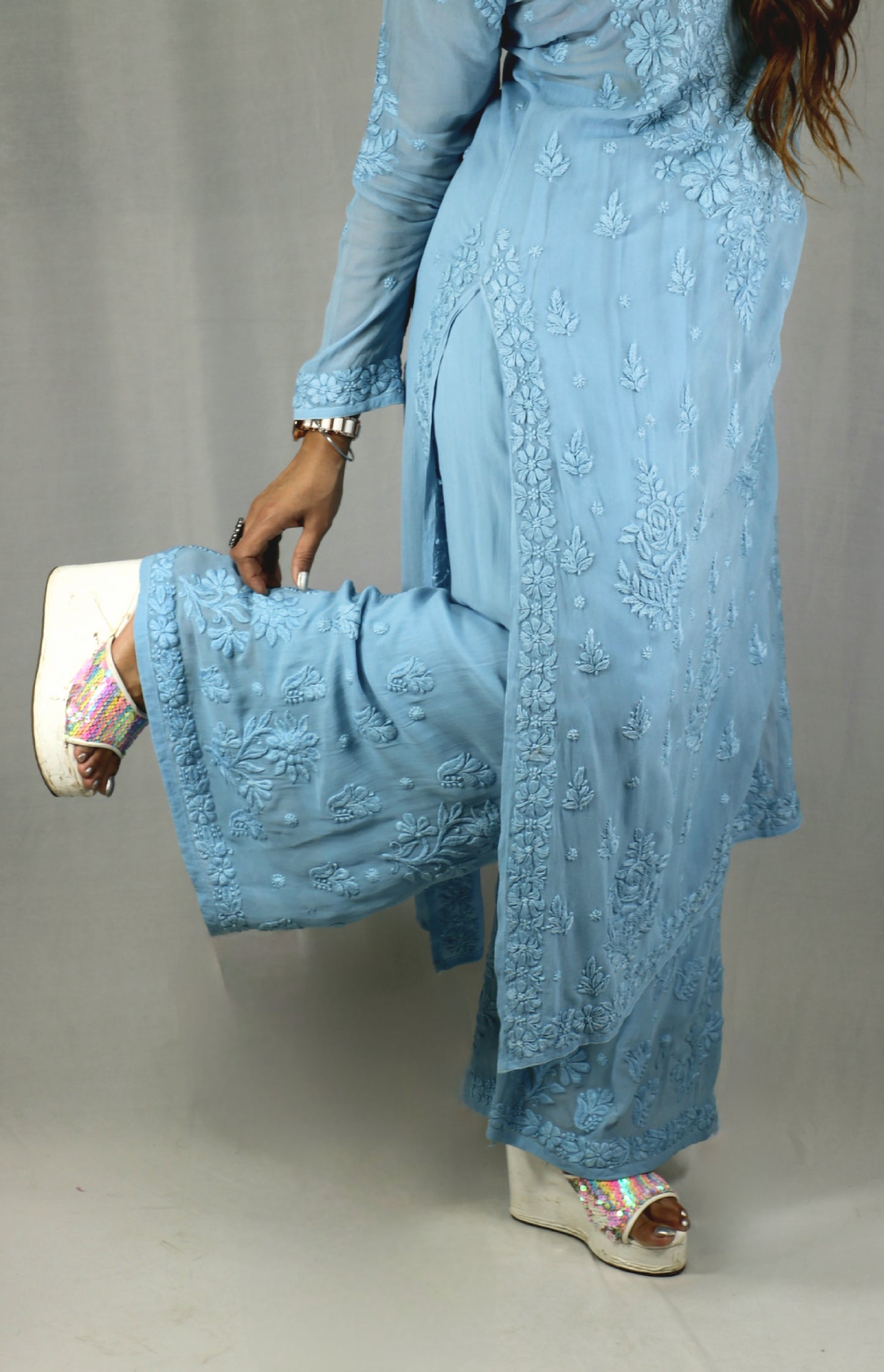 Sky Blue Premium Viscose Chikankari Set