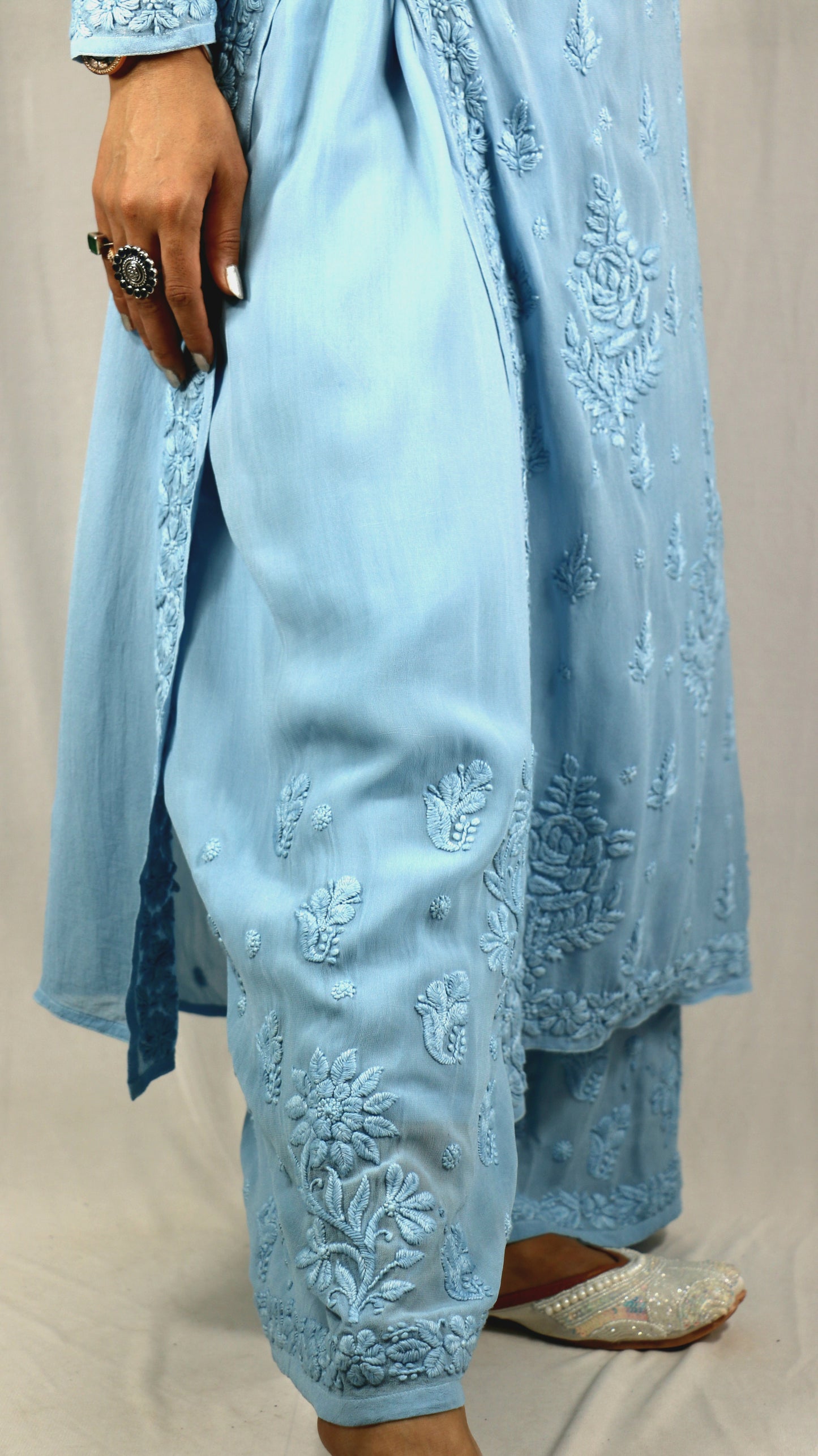 Sky Blue Premium Viscose Chikankari Set