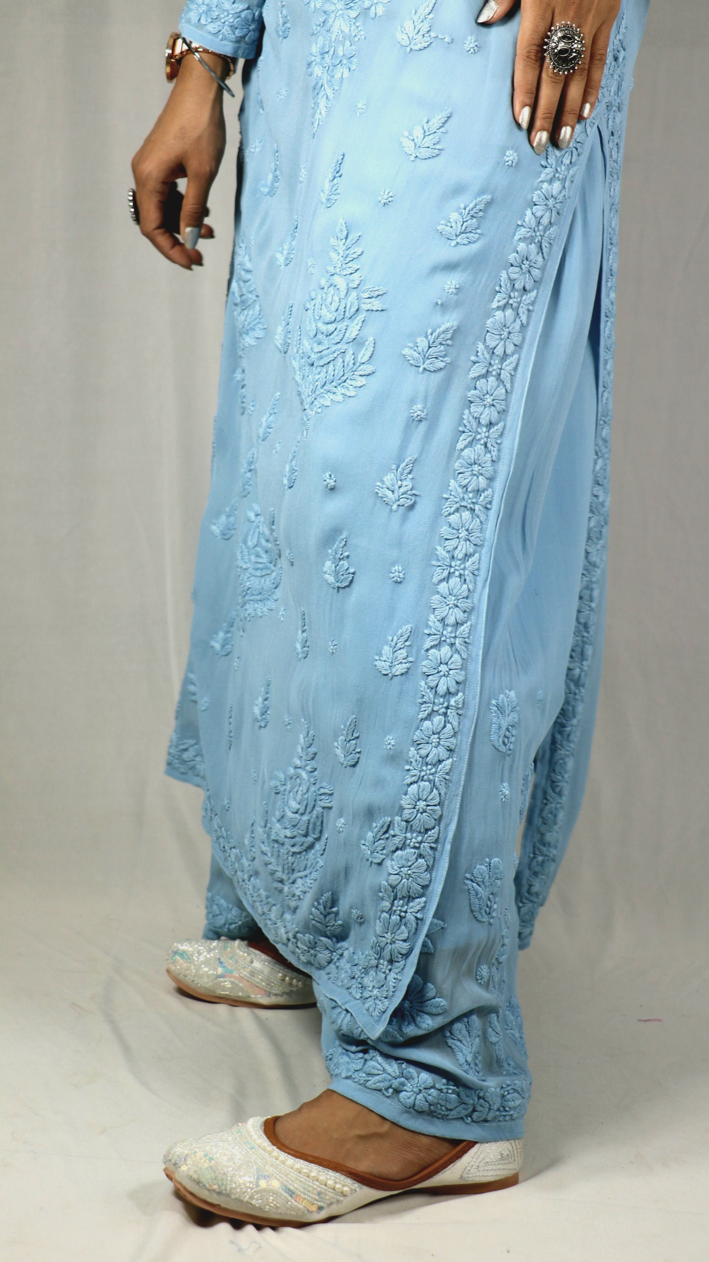 Sky Blue Premium Viscose Chikankari Set