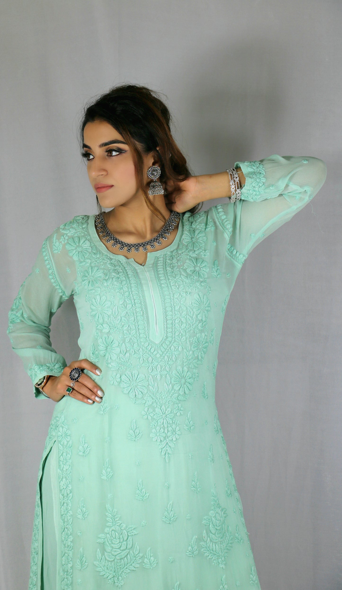Sea Green Premium Viscose Chikankari Set