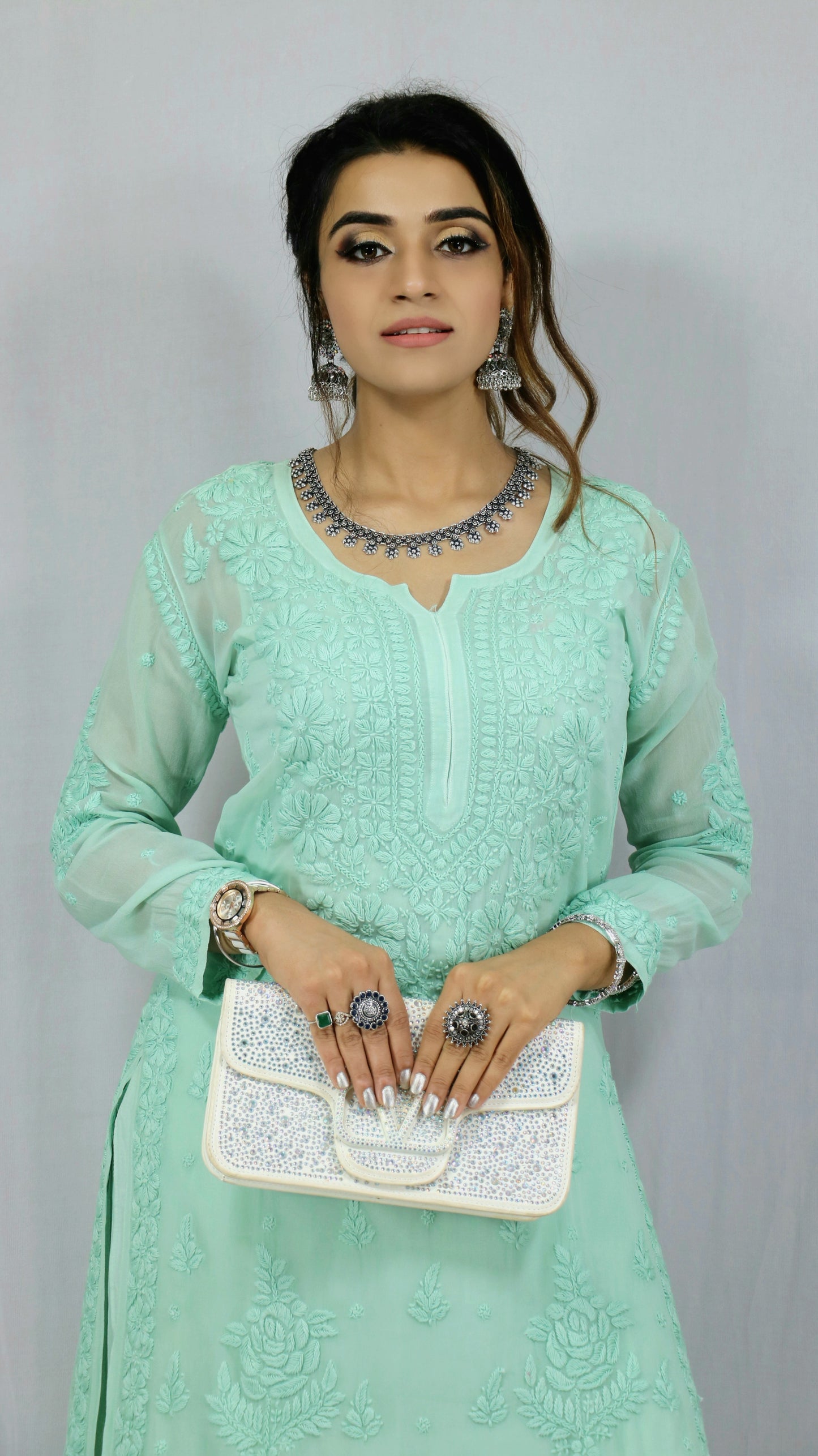 Sea Green Premium Viscose Chikankari Set