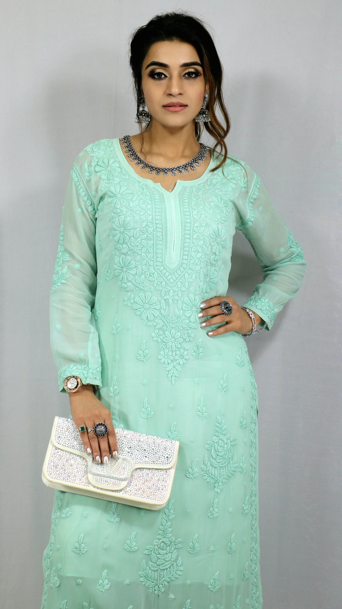 Sea Green Premium Viscose Chikankari Set
