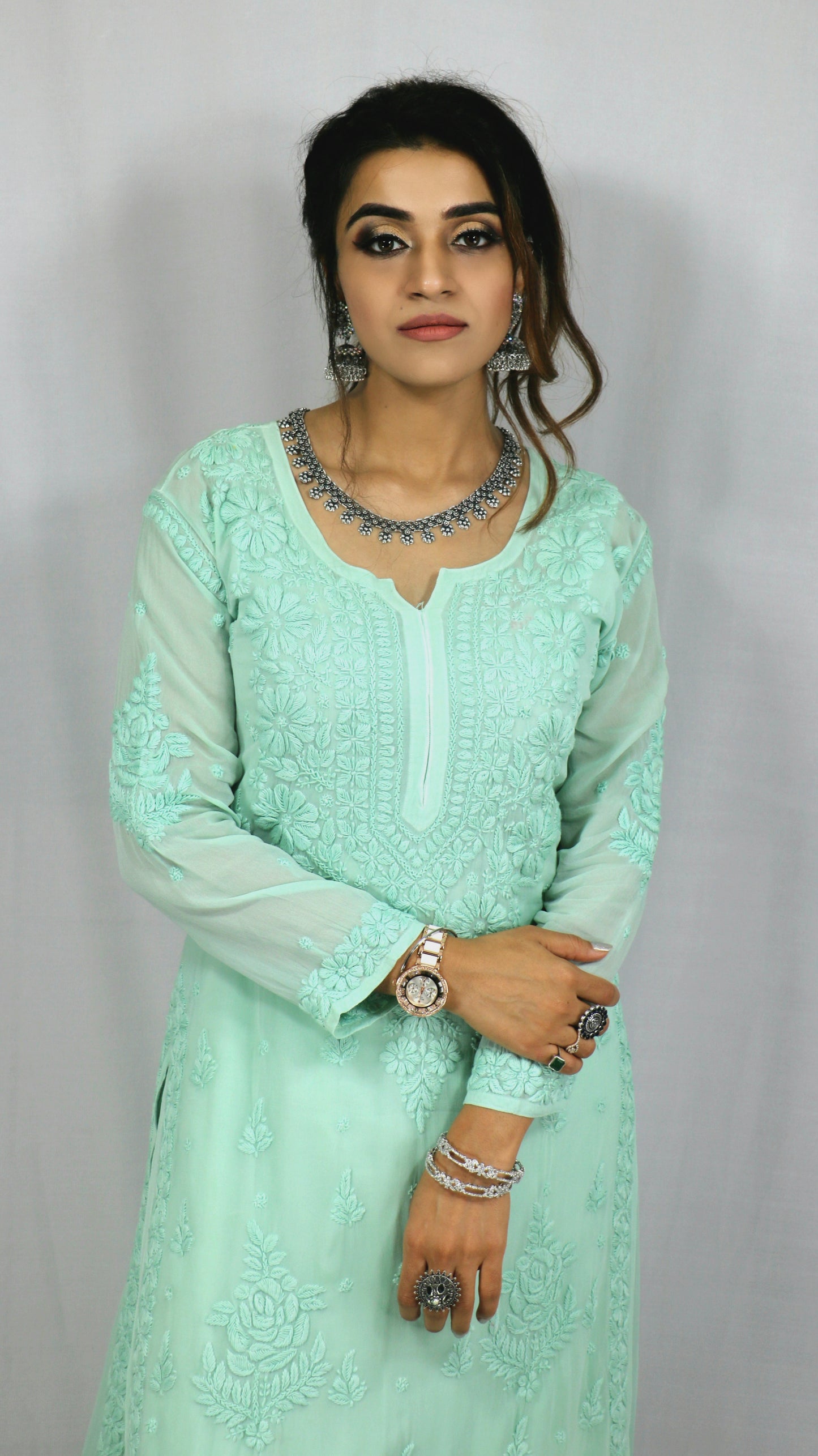 Sea Green Premium Viscose Chikankari Set