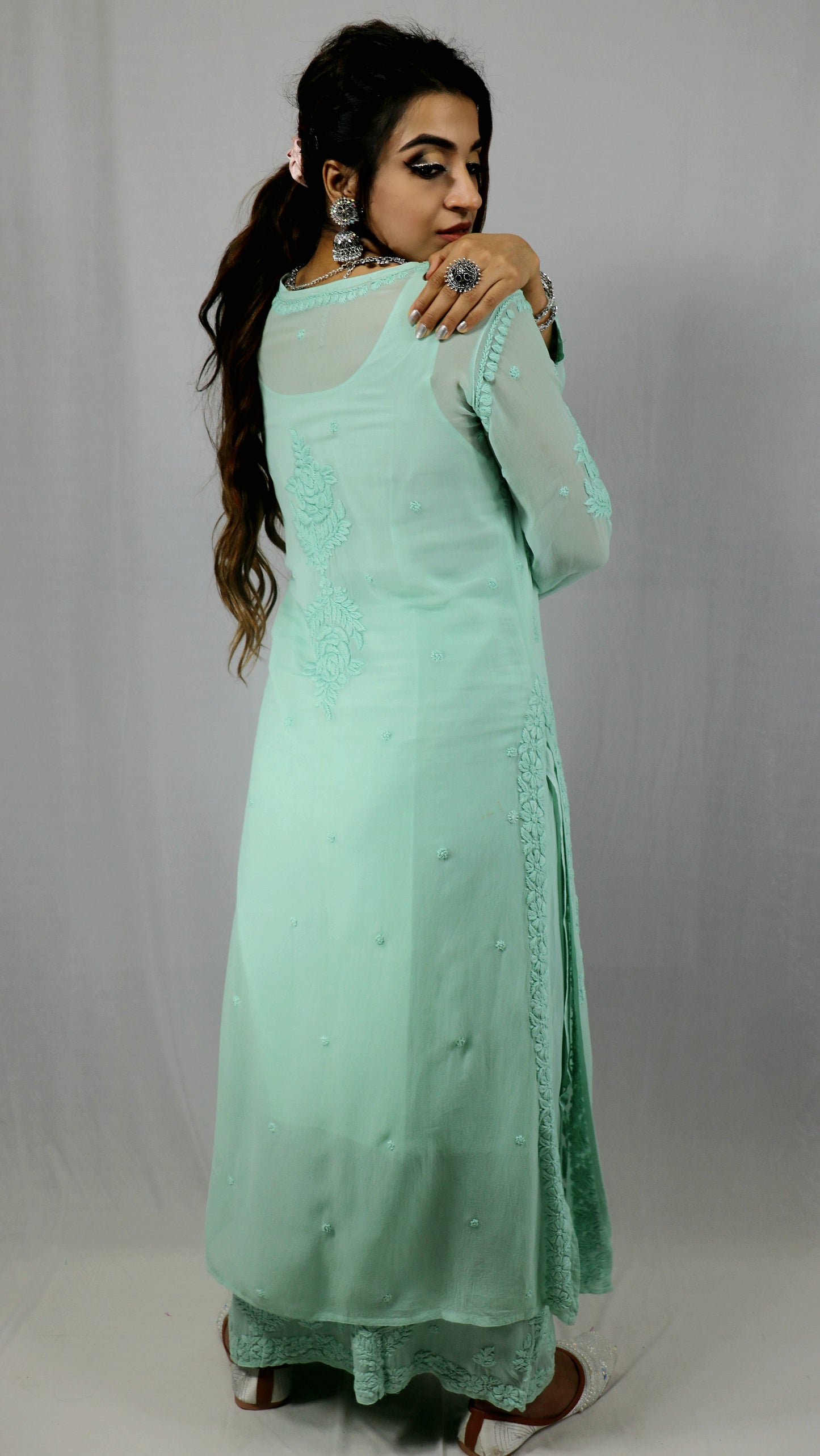 Sea Green Premium Viscose Chikankari Set