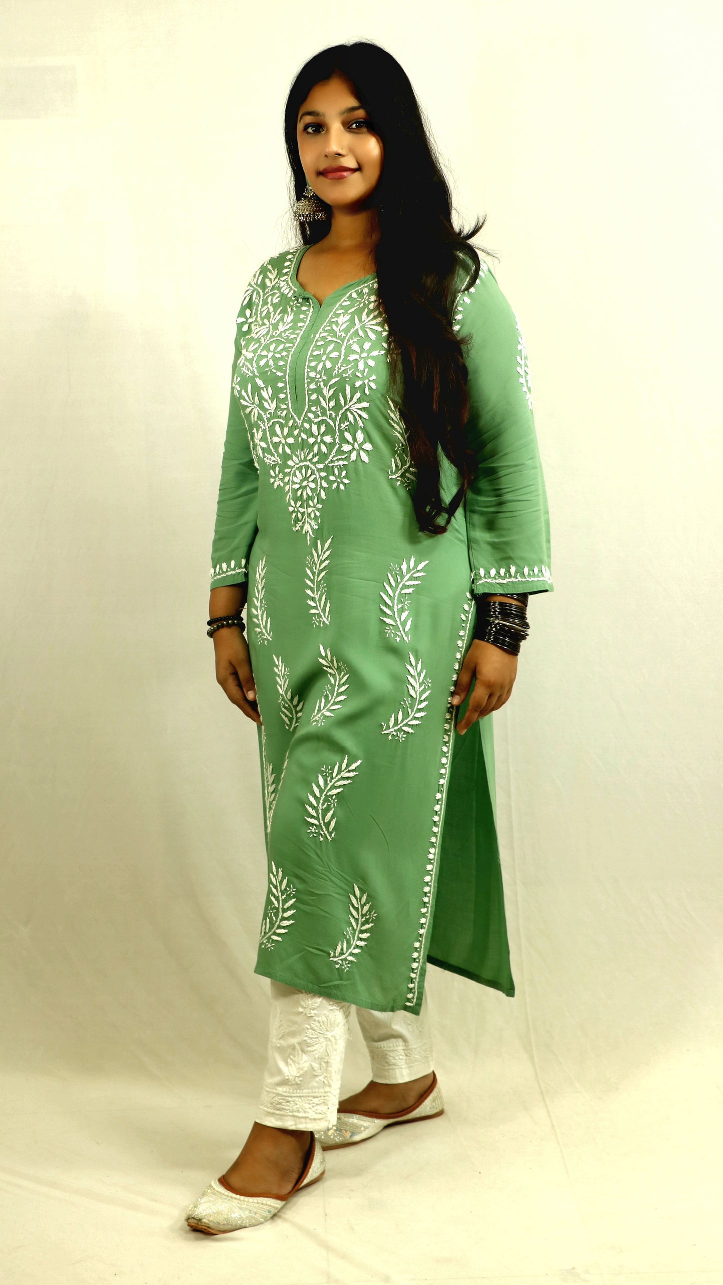 Green Modal Chikankari Kurti