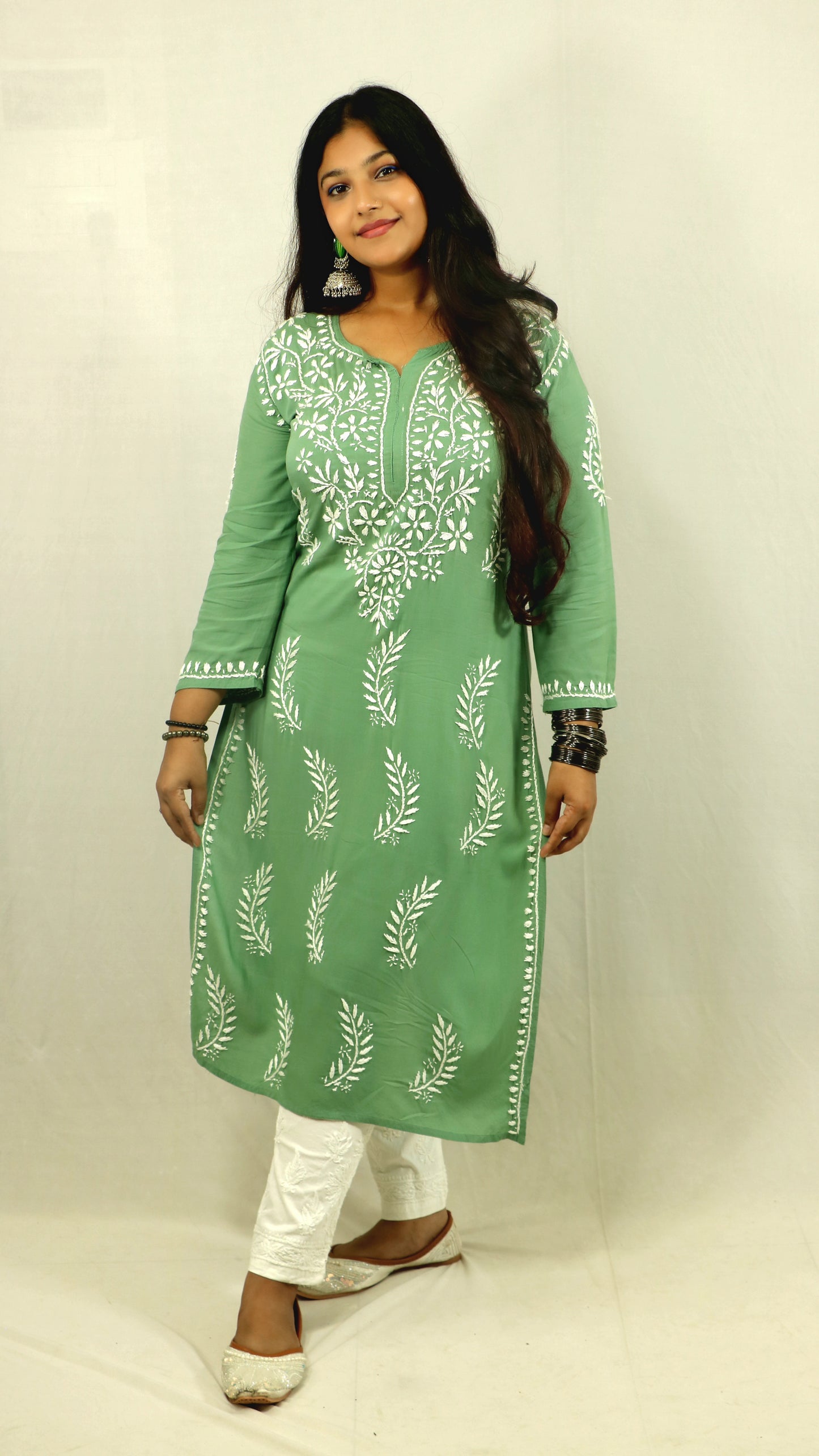 Green Modal Chikankari Kurti