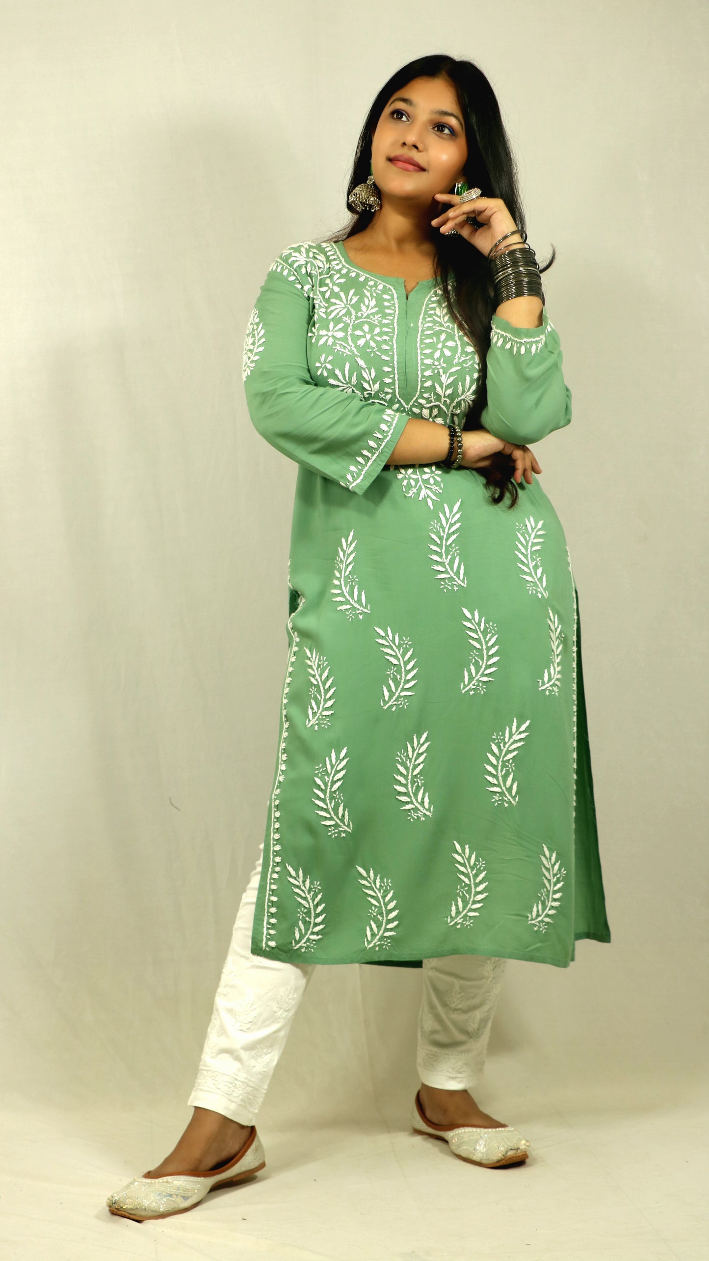 Green Modal Chikankari Kurti