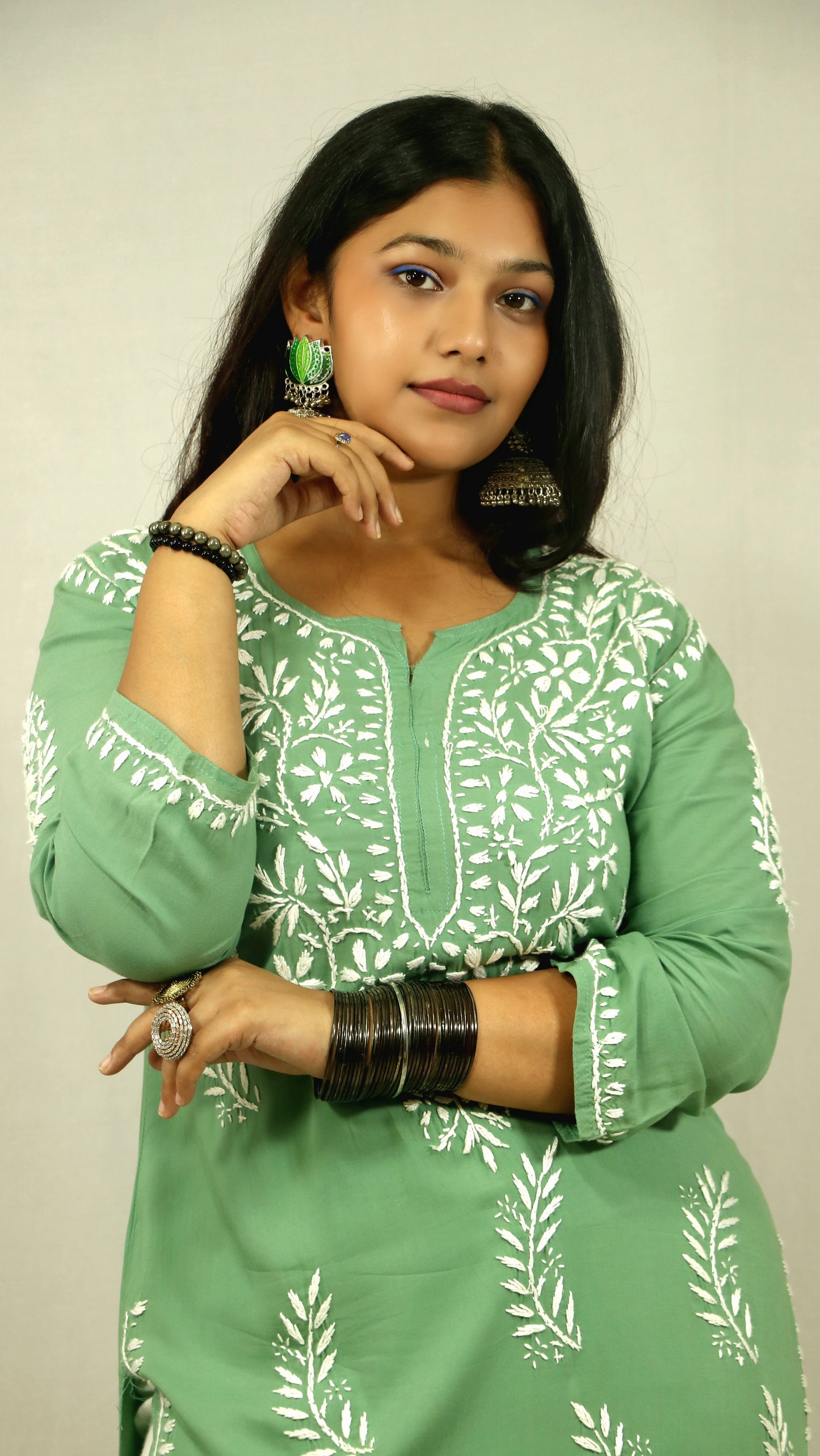 Green Modal Chikankari Kurti