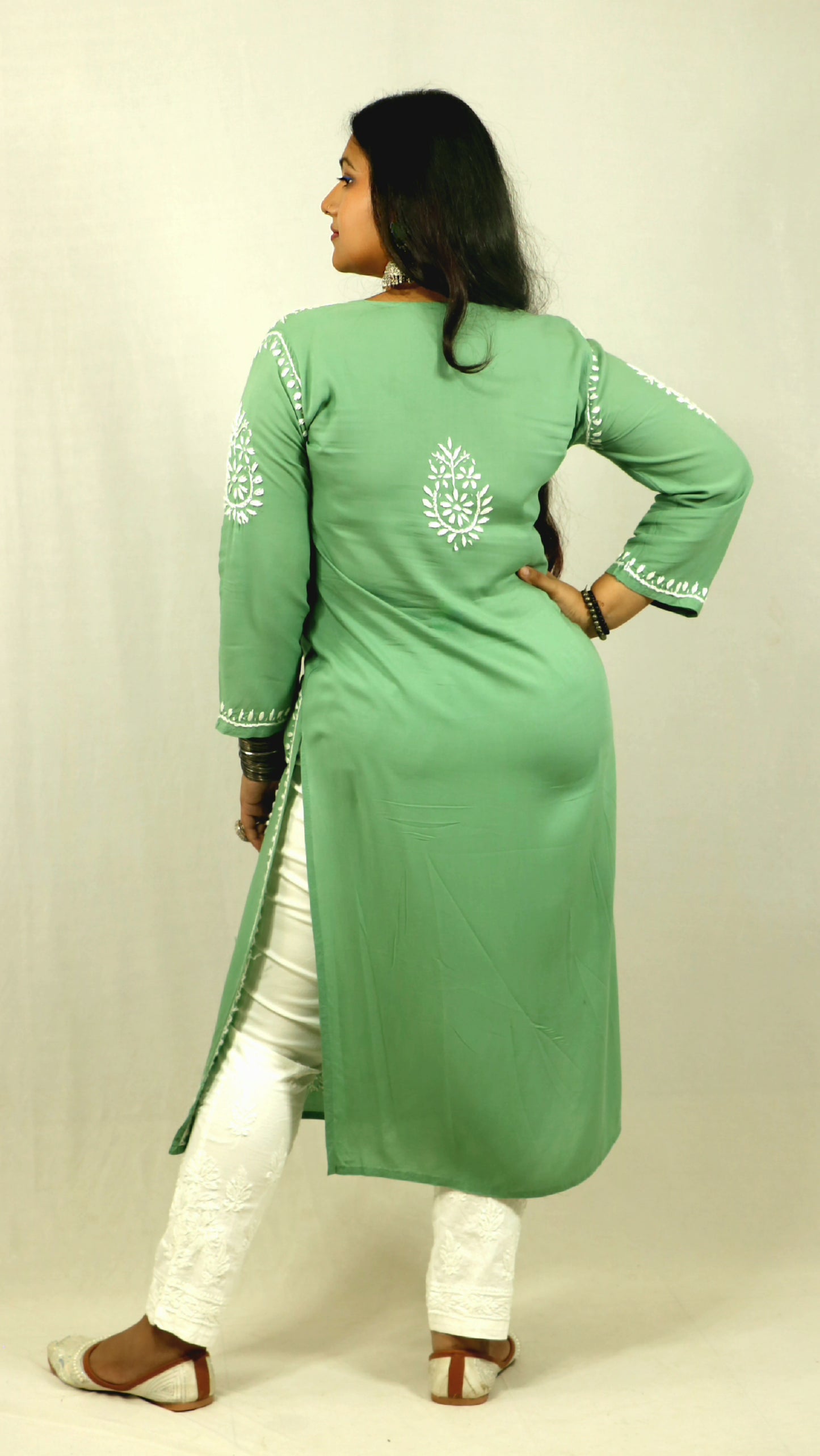 Green Modal Chikankari Kurti