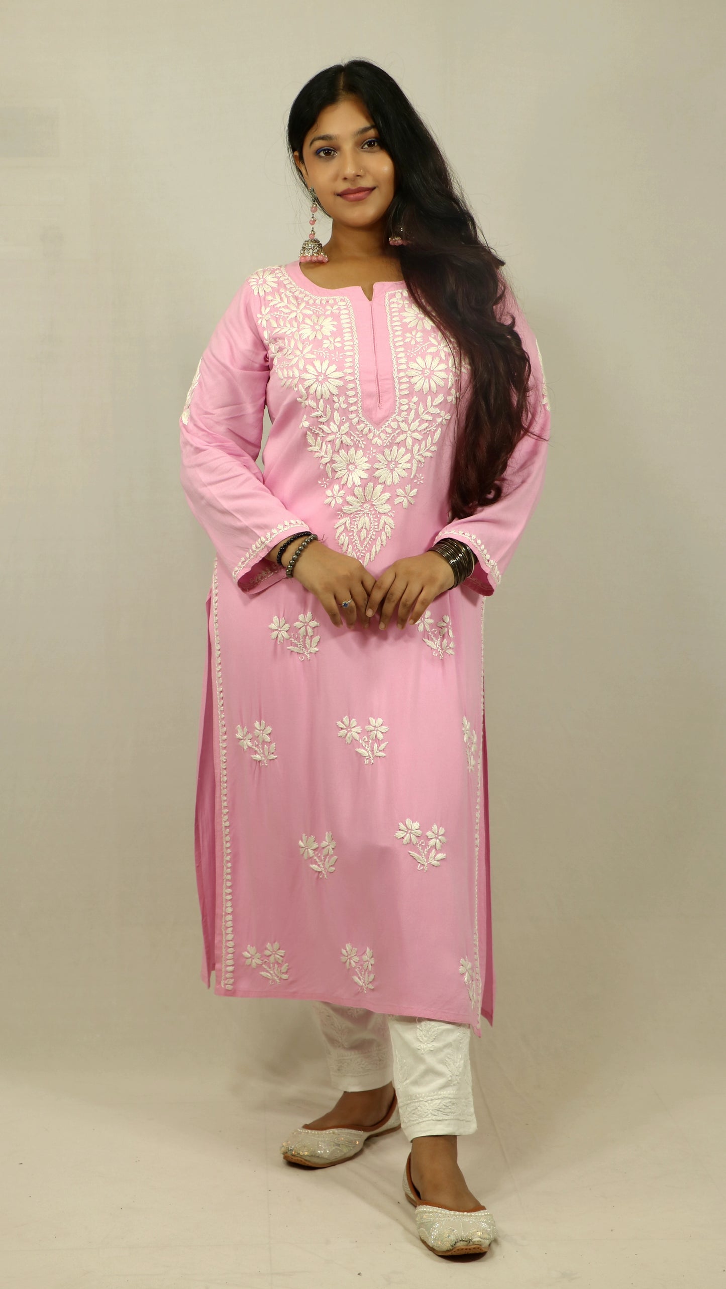 Pink Modal Chikankari Kurti