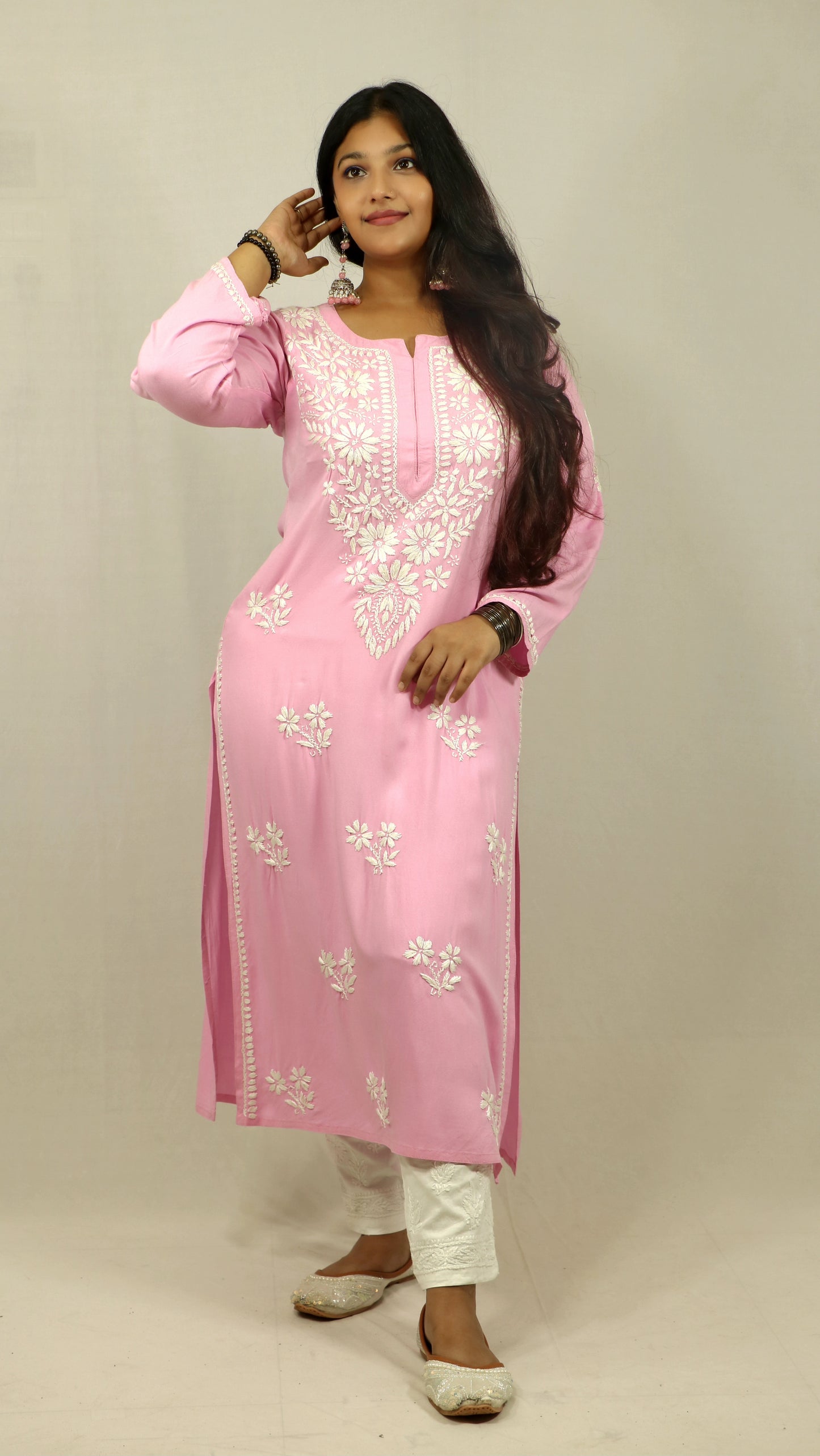 Pink Modal Chikankari Kurti