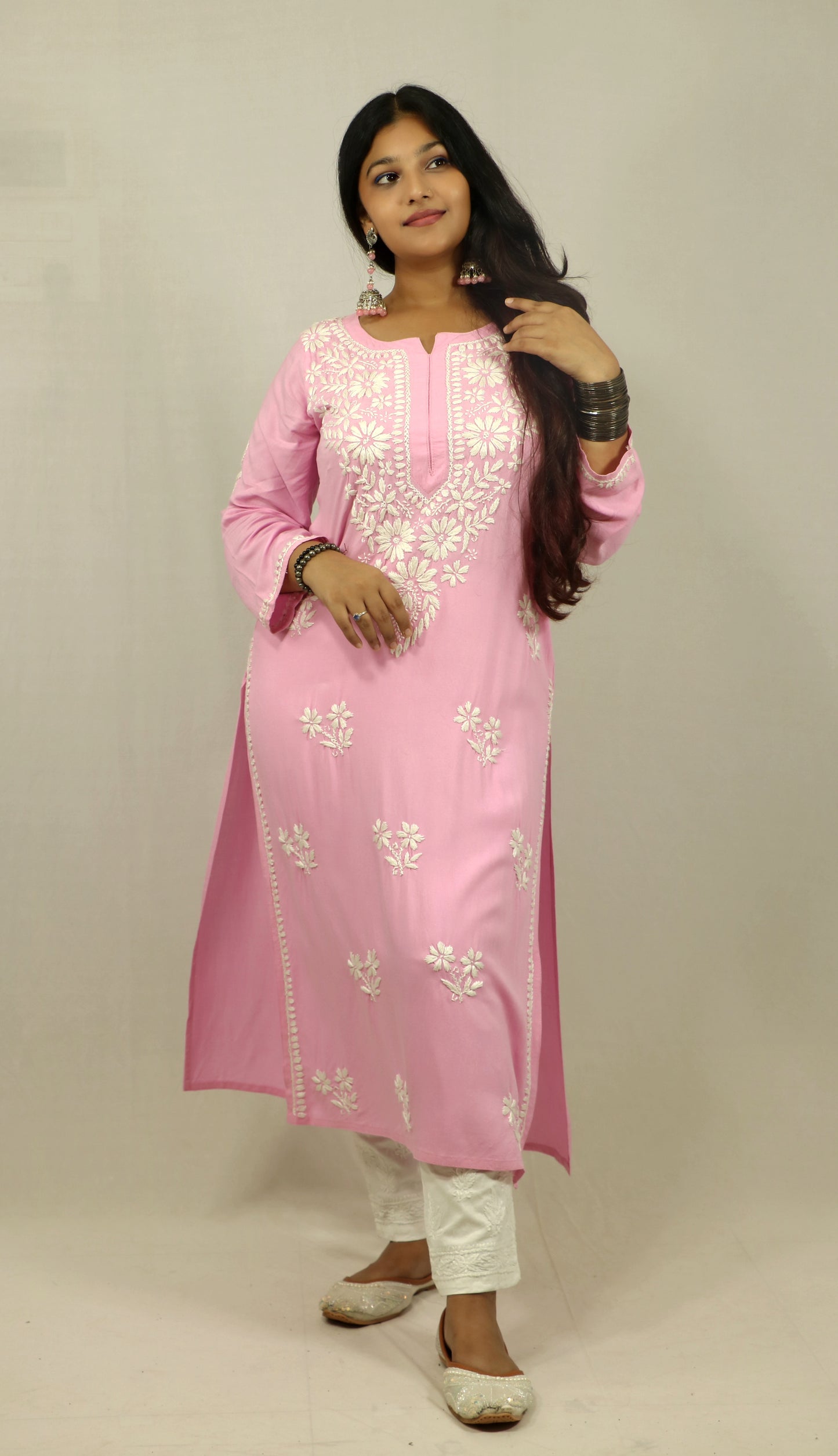 Pink Modal Chikankari Kurti