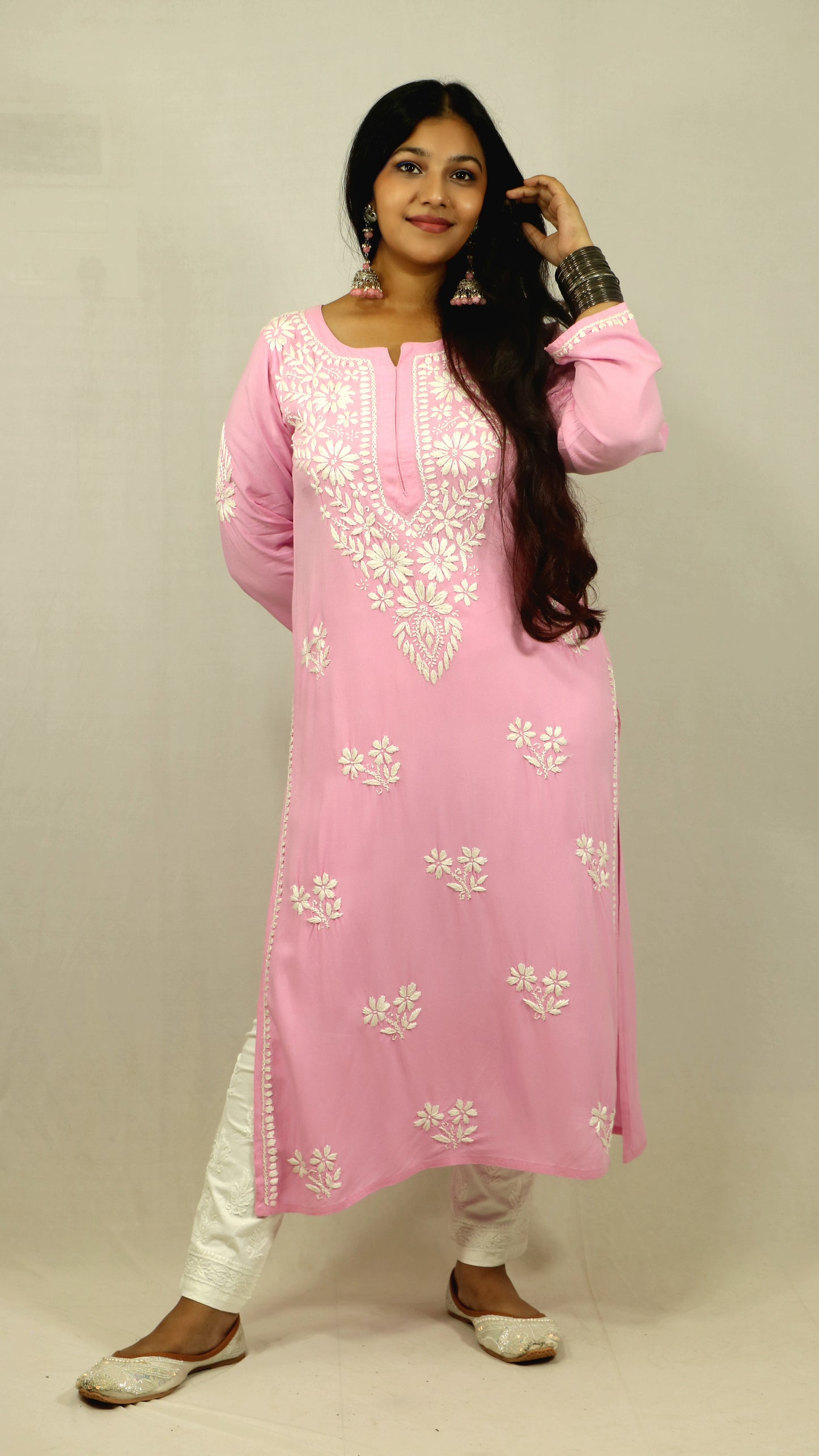 Pink Modal Chikankari Kurti