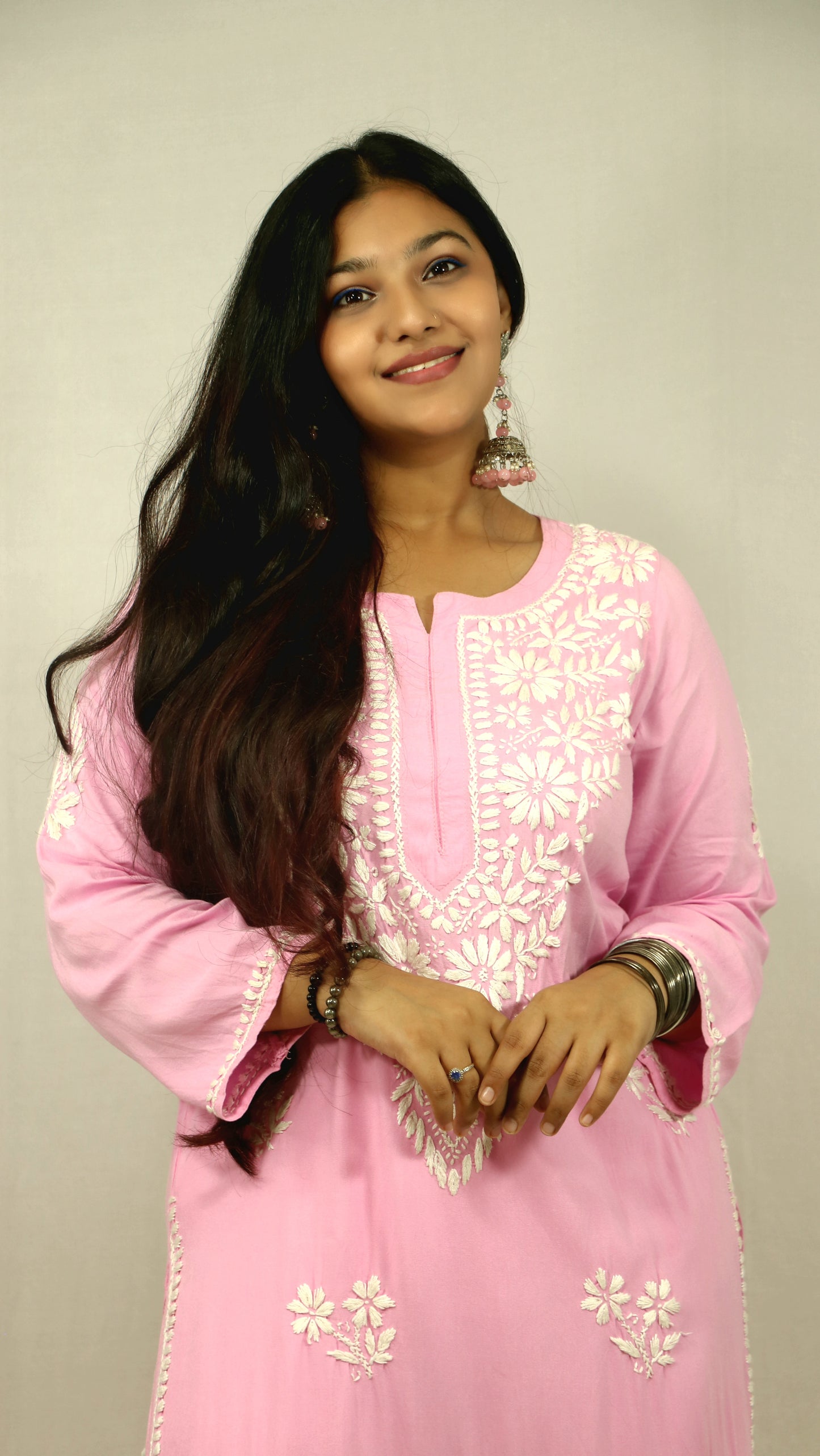 Pink Modal Chikankari Kurti