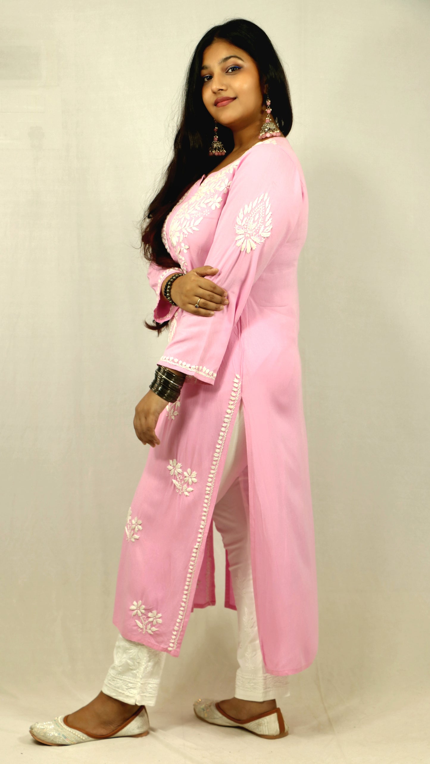Pink Modal Chikankari Kurti