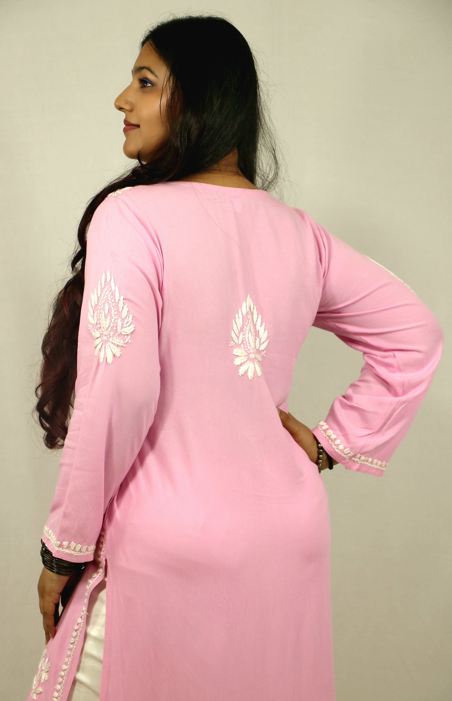 Pink Modal Chikankari Kurti