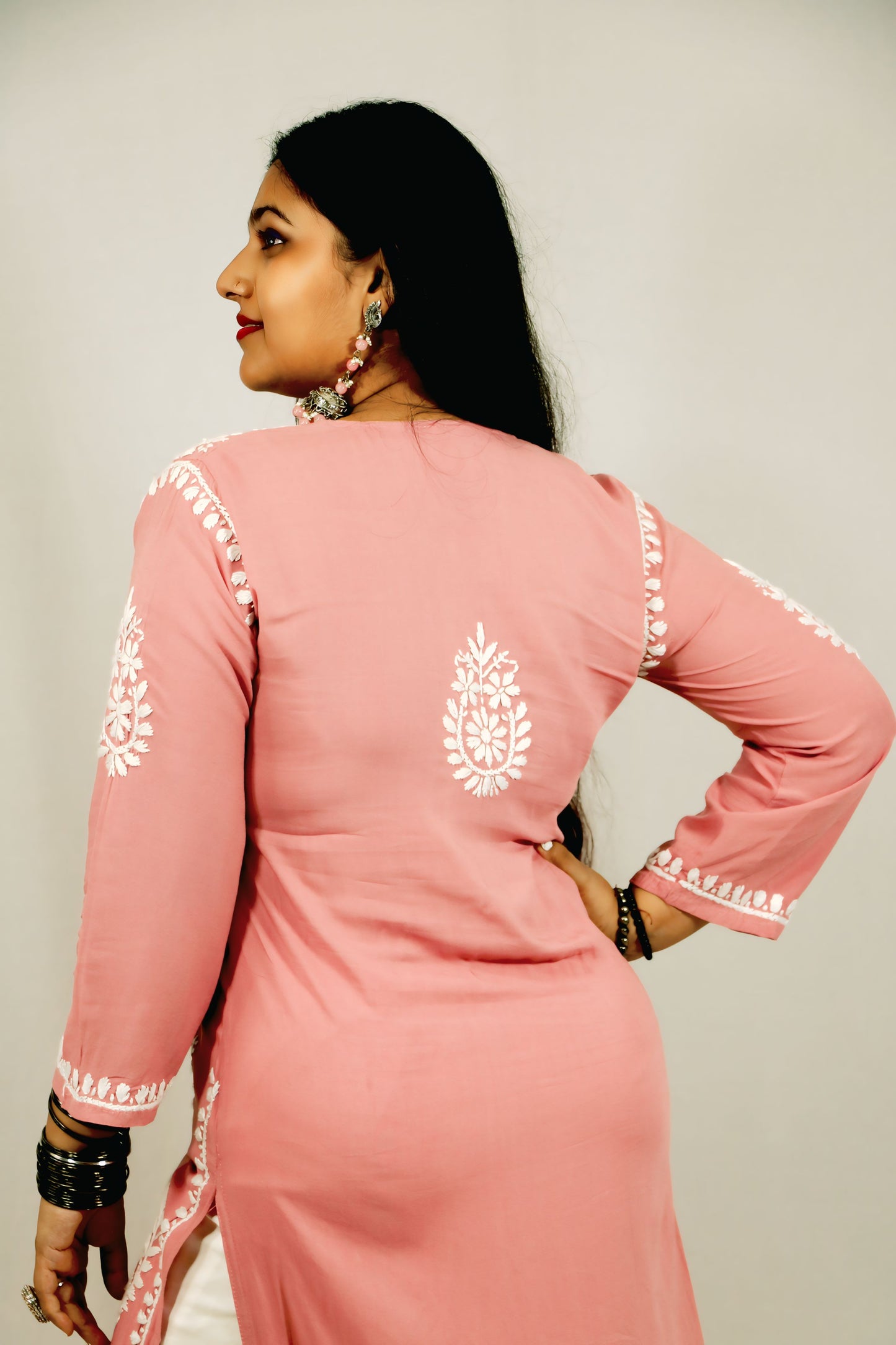 Peach Modal Chikankari Kurti