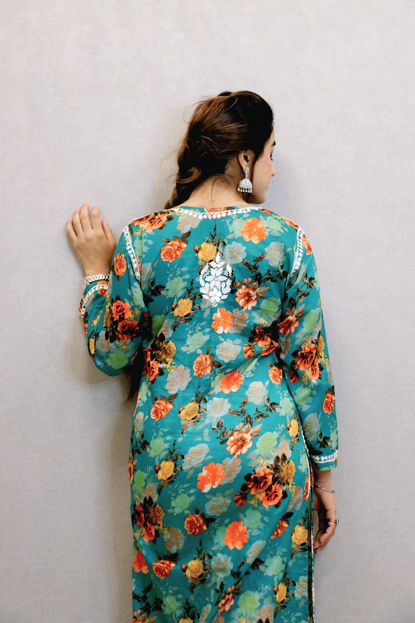 Green Printed Chikankari Kurti