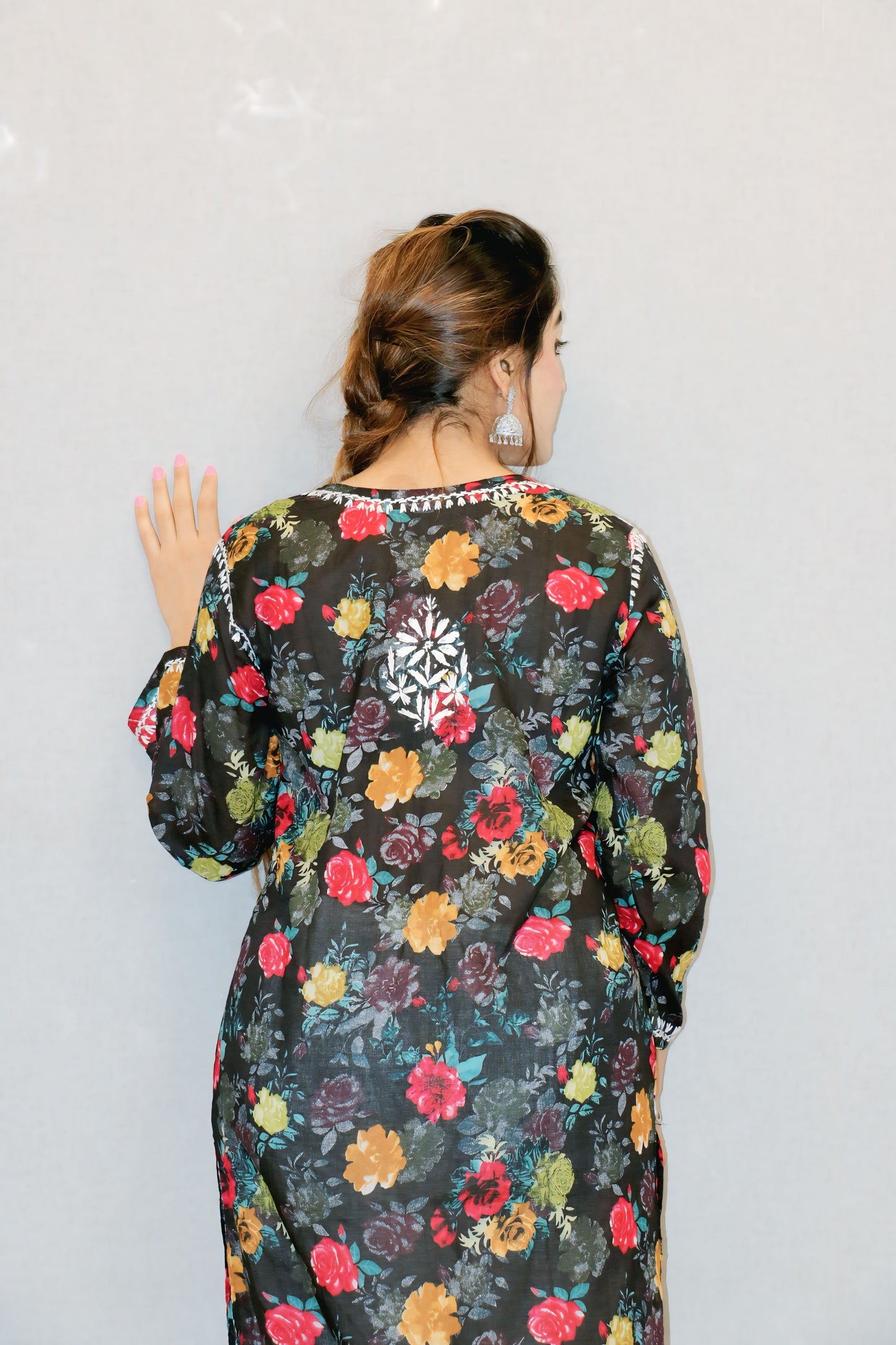 Black Printed Chikankari Kurti