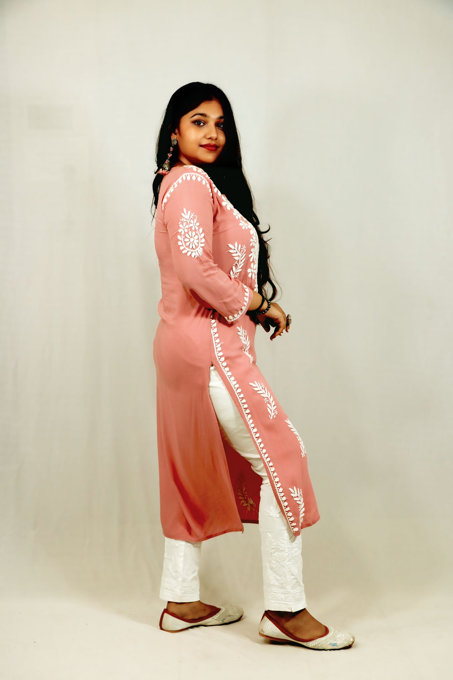 Peach Modal Chikankari Kurti
