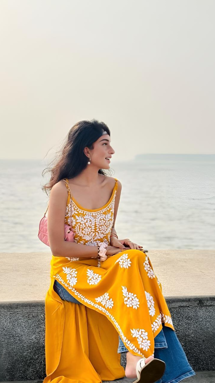 Yellow Strappy Chikankari Kurti