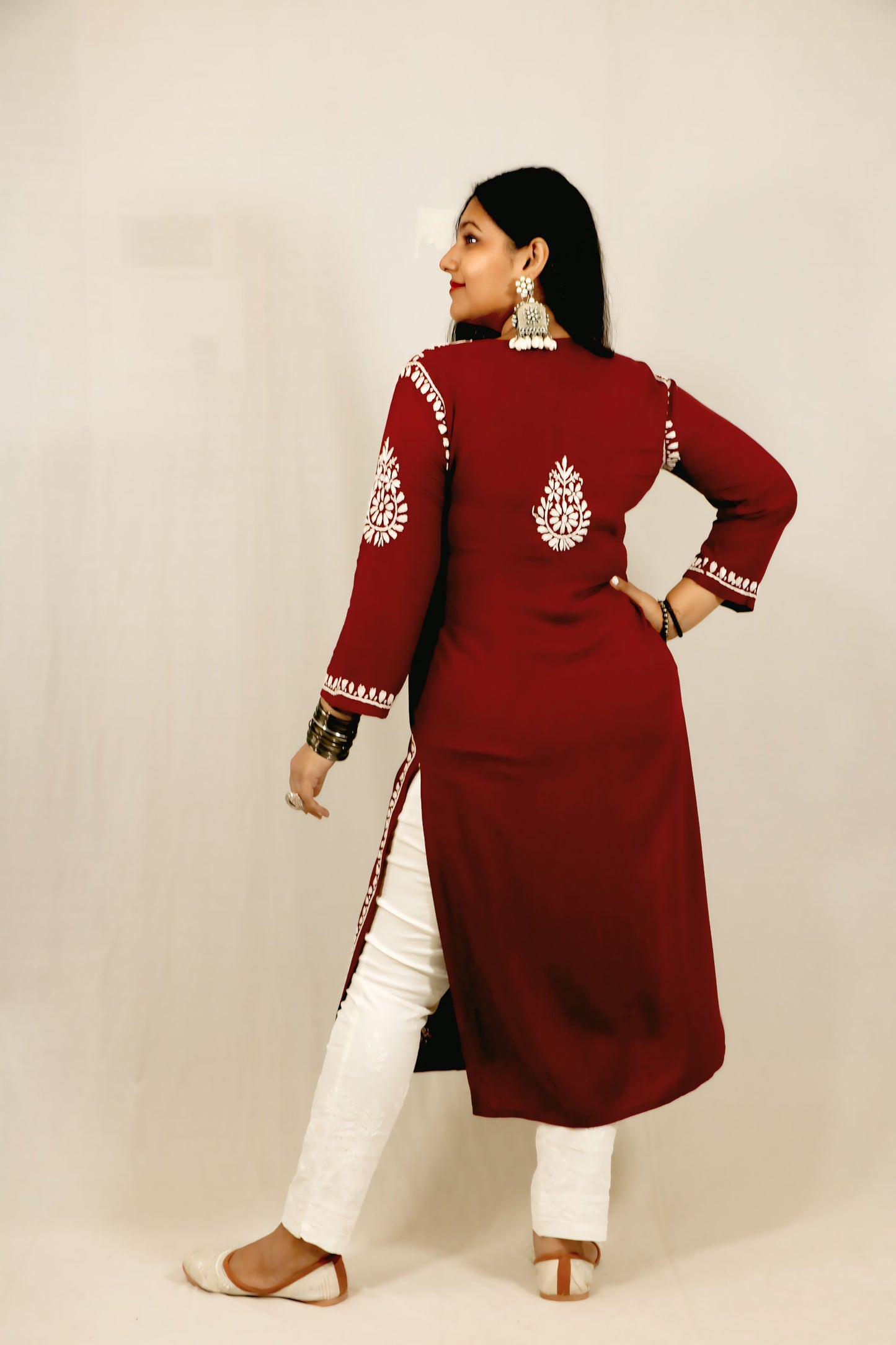 Maroon Modal Chikankari Kurti