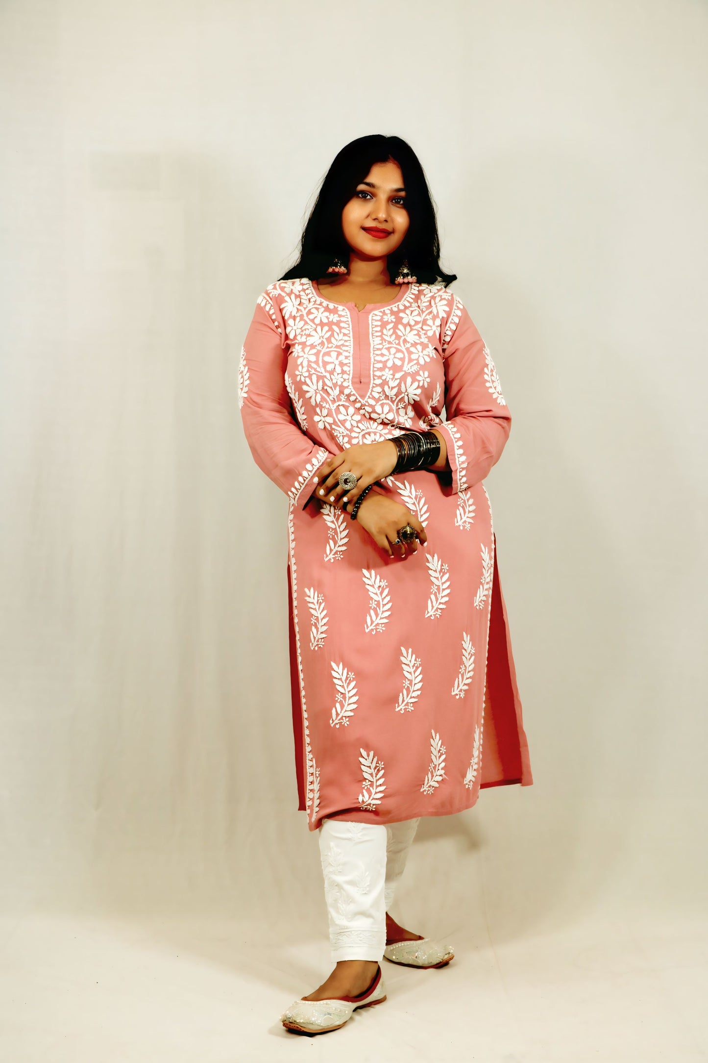 Peach Modal Chikankari Kurti