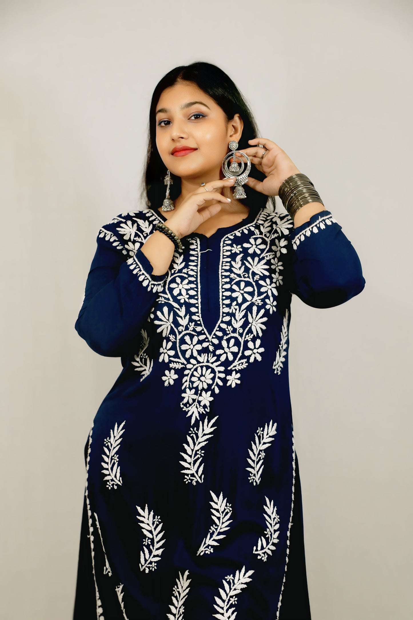 Navy Blue Modal Chikankari Kurti