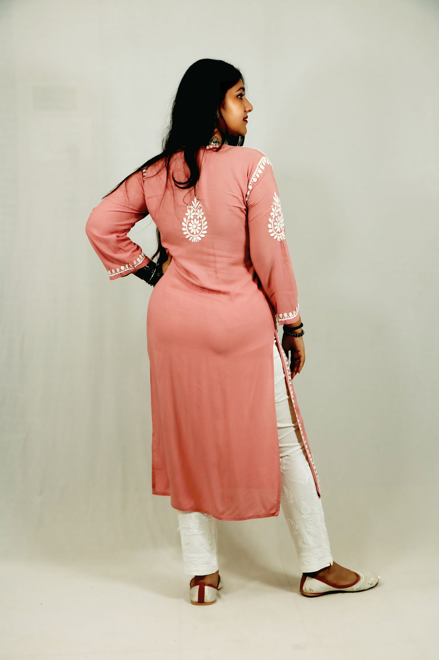 Peach Modal Chikankari Kurti