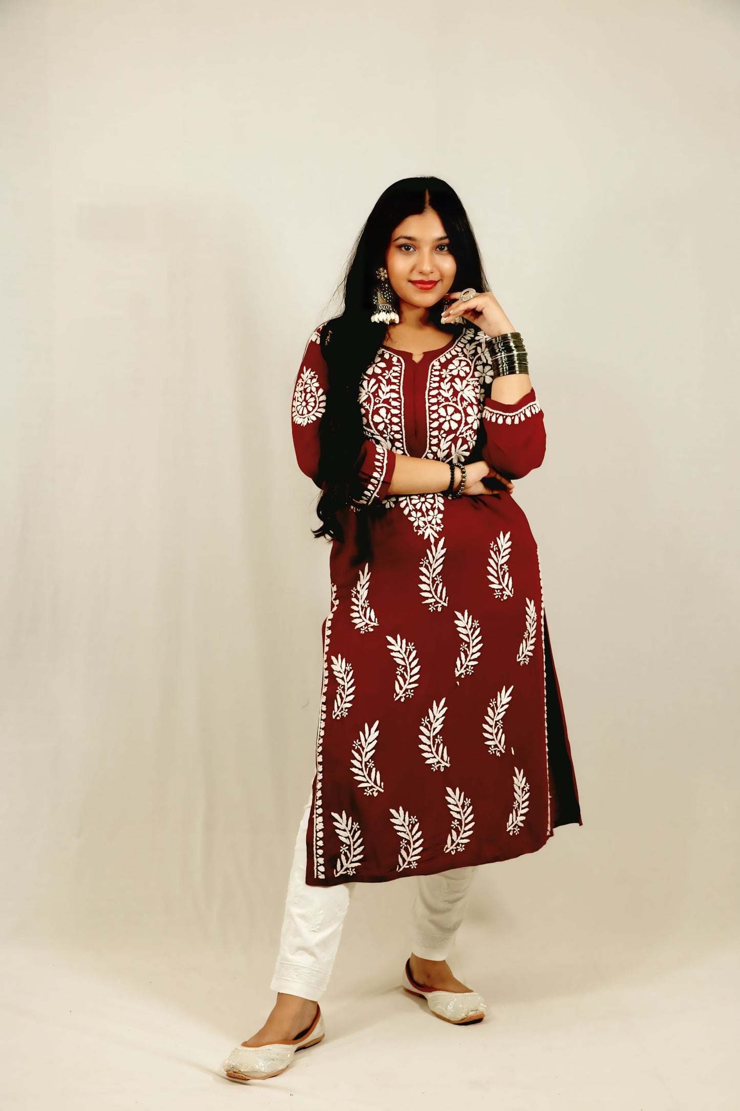Maroon Modal Chikankari Kurti