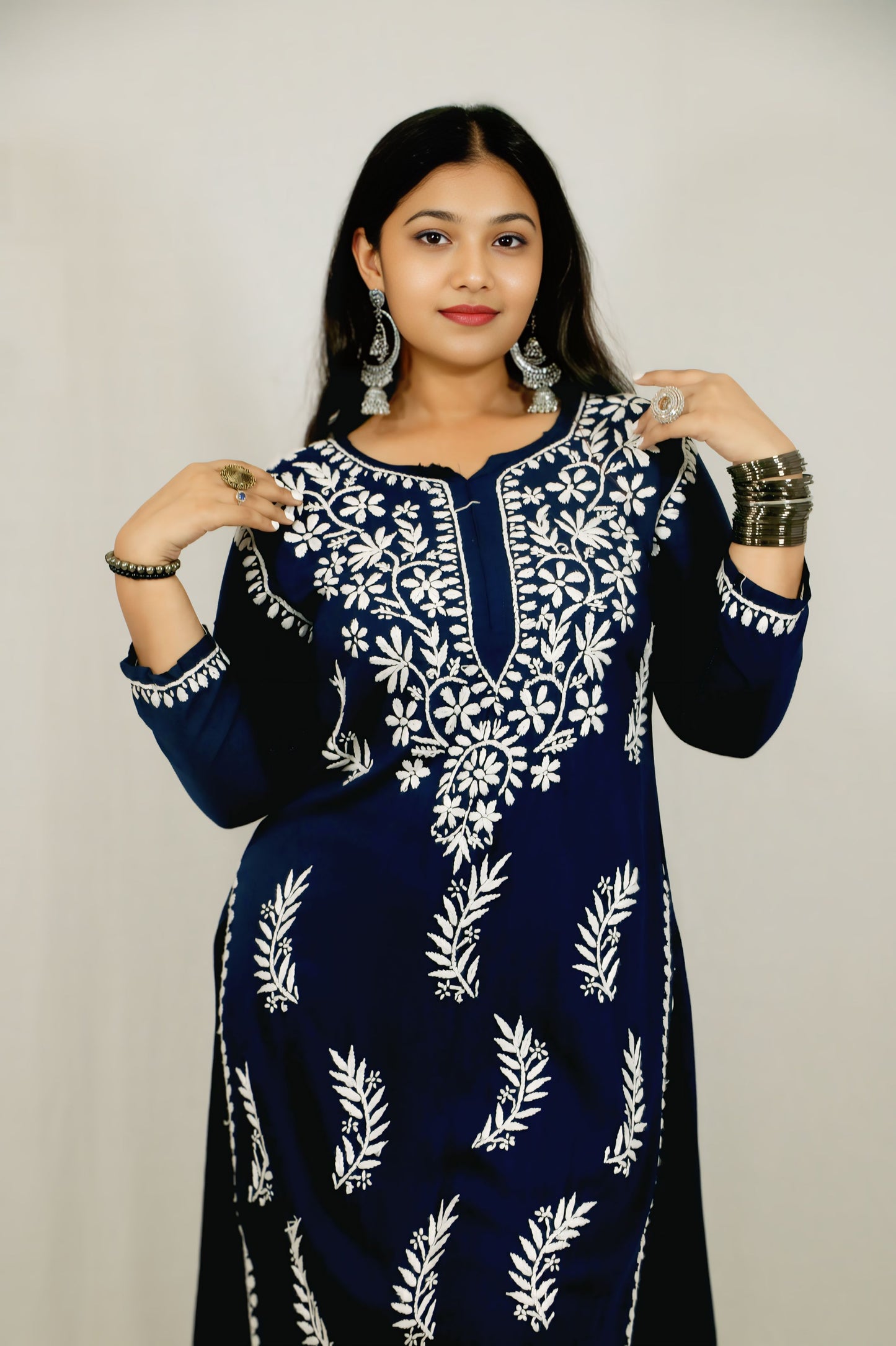 Navy Blue Modal Chikankari Kurti