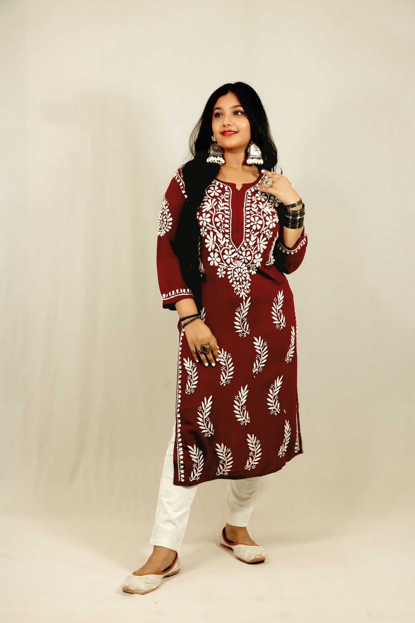 Maroon Modal Chikankari Kurti